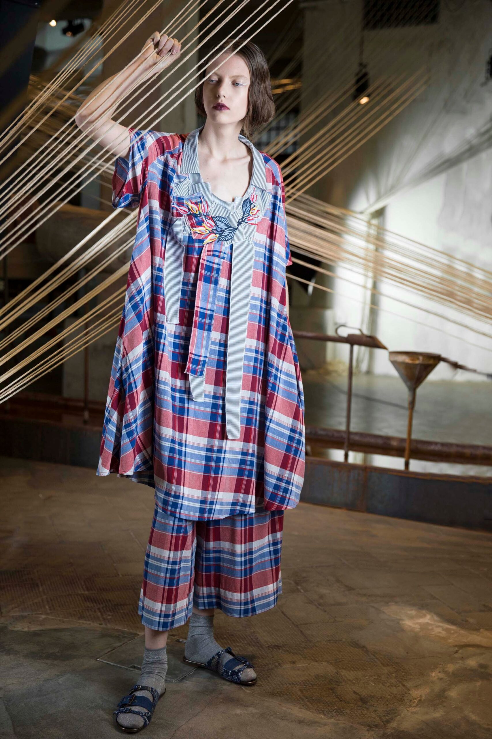 relaxed plaid top with wide-leg pants
