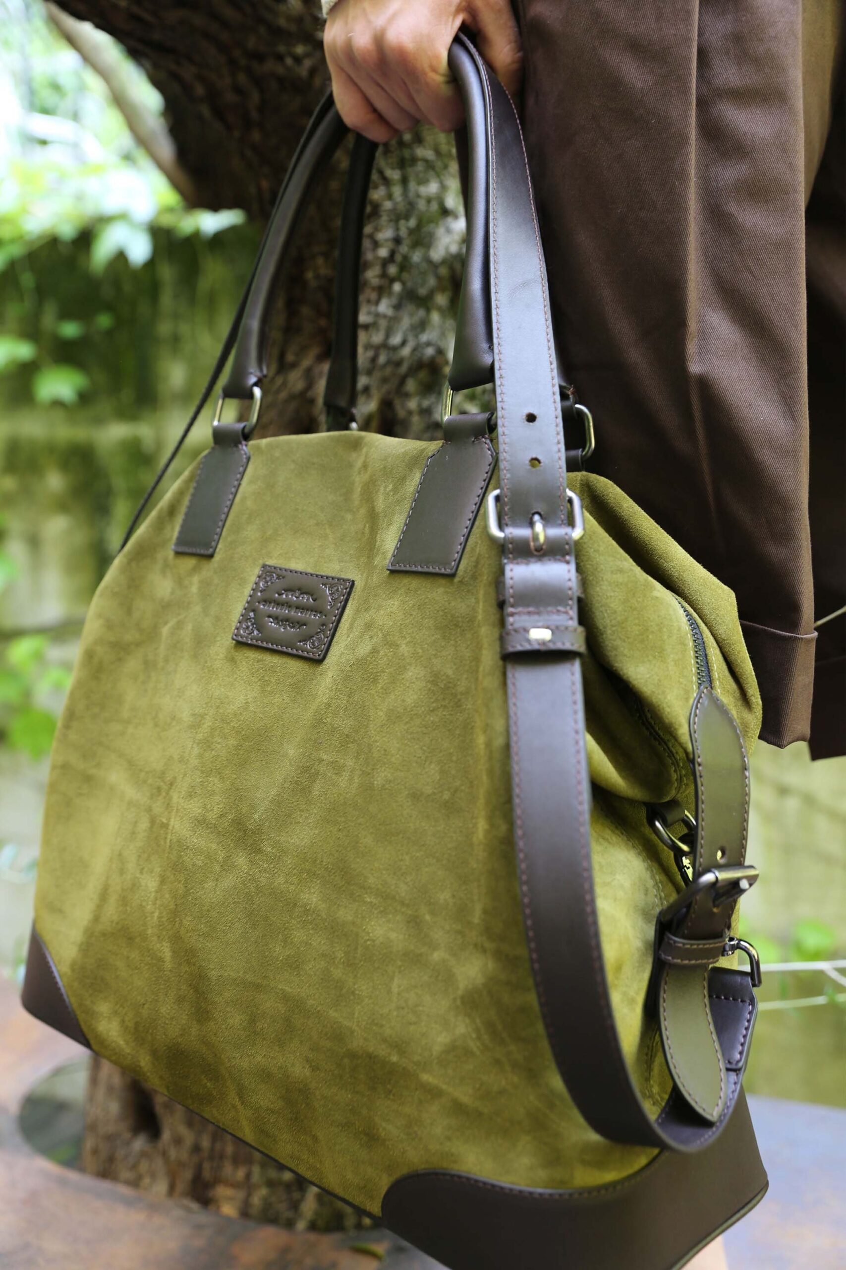 green suede bag