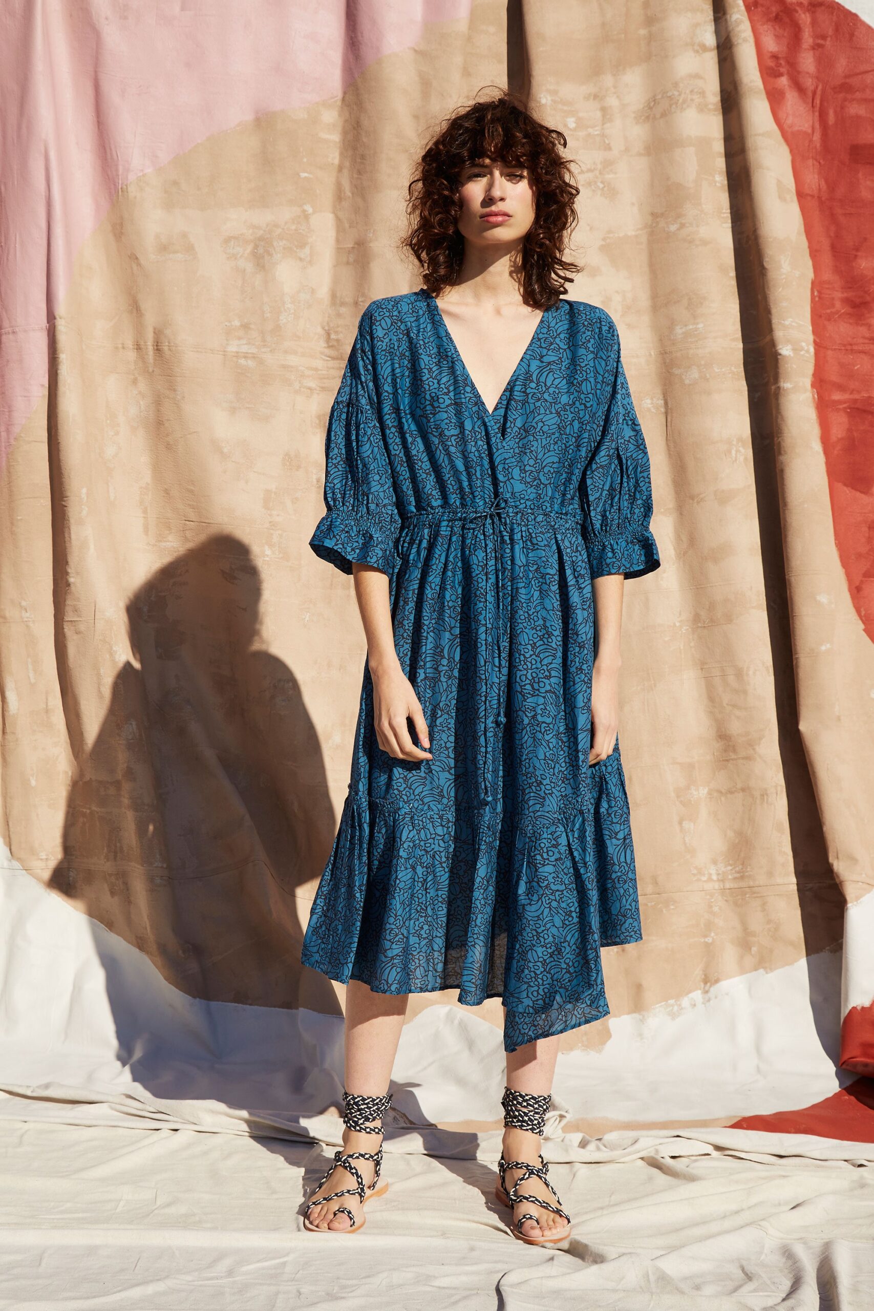 blue relaxed cotton midi dress