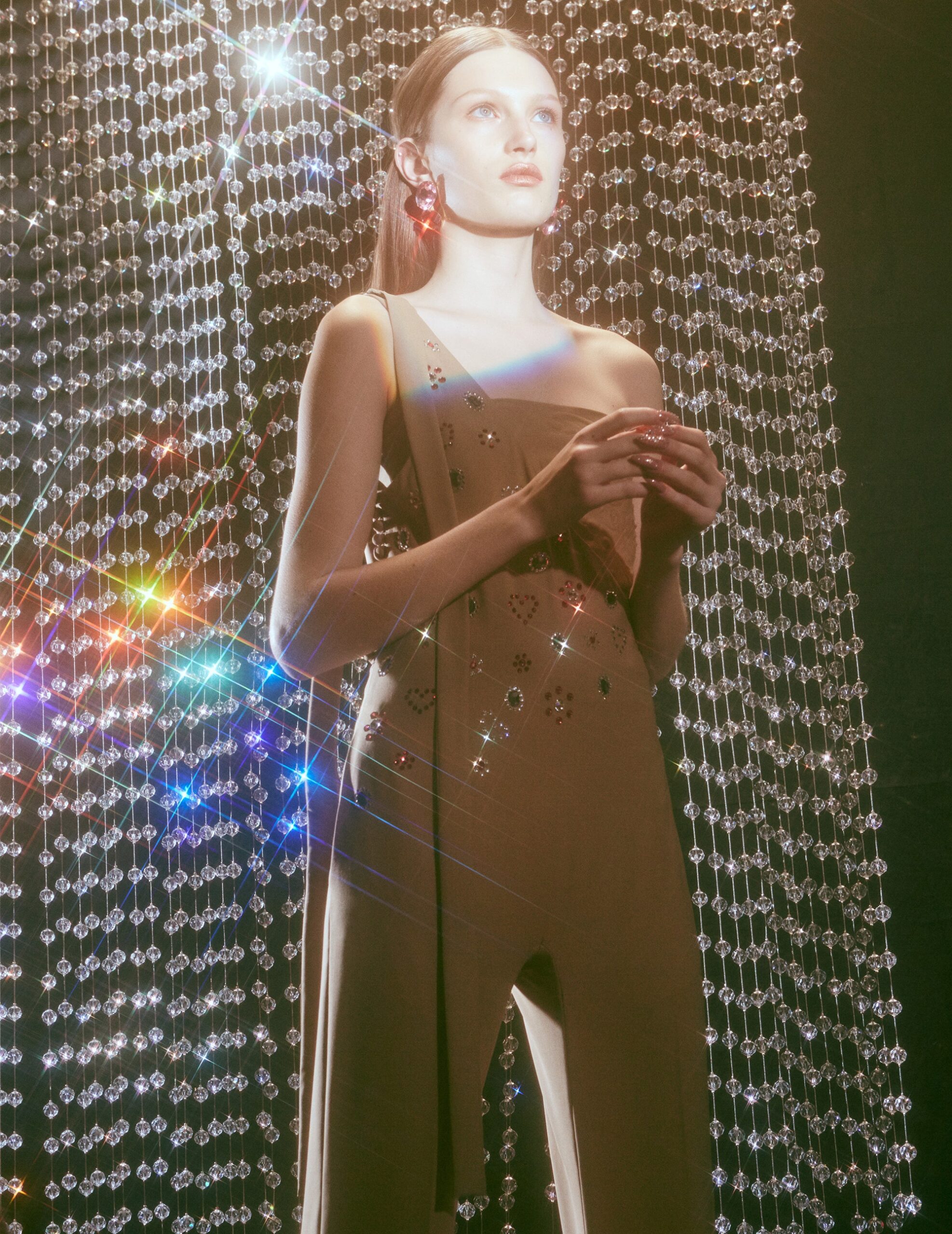 beige silk fitted jumpsuit