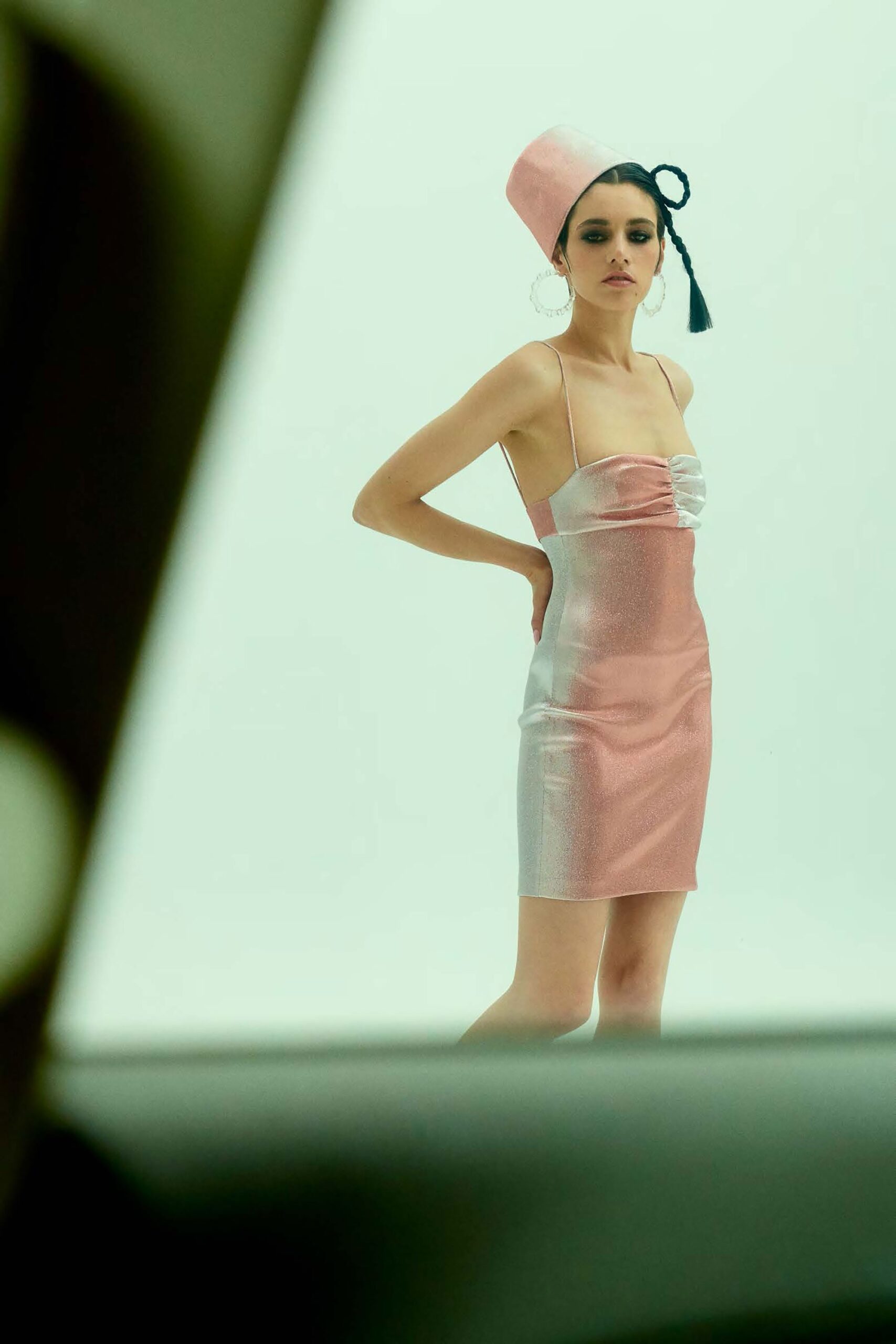 pink and white metallic mini dress