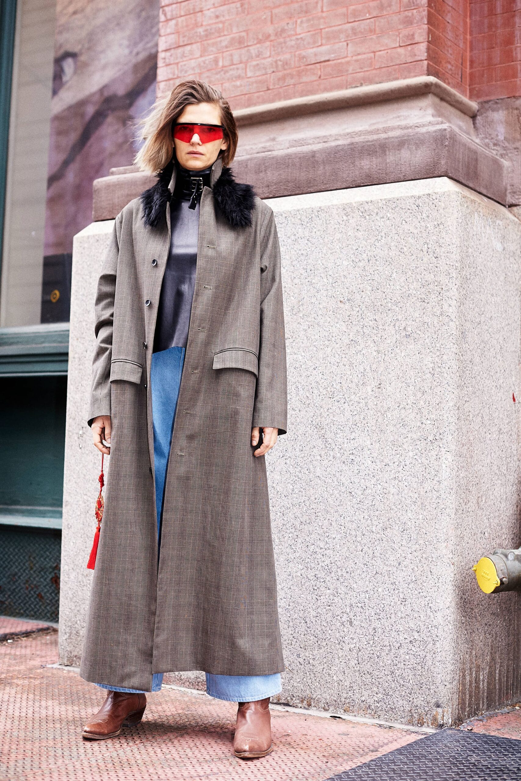 gray wool long-sleeve collared relaxed buttoned maxi coat