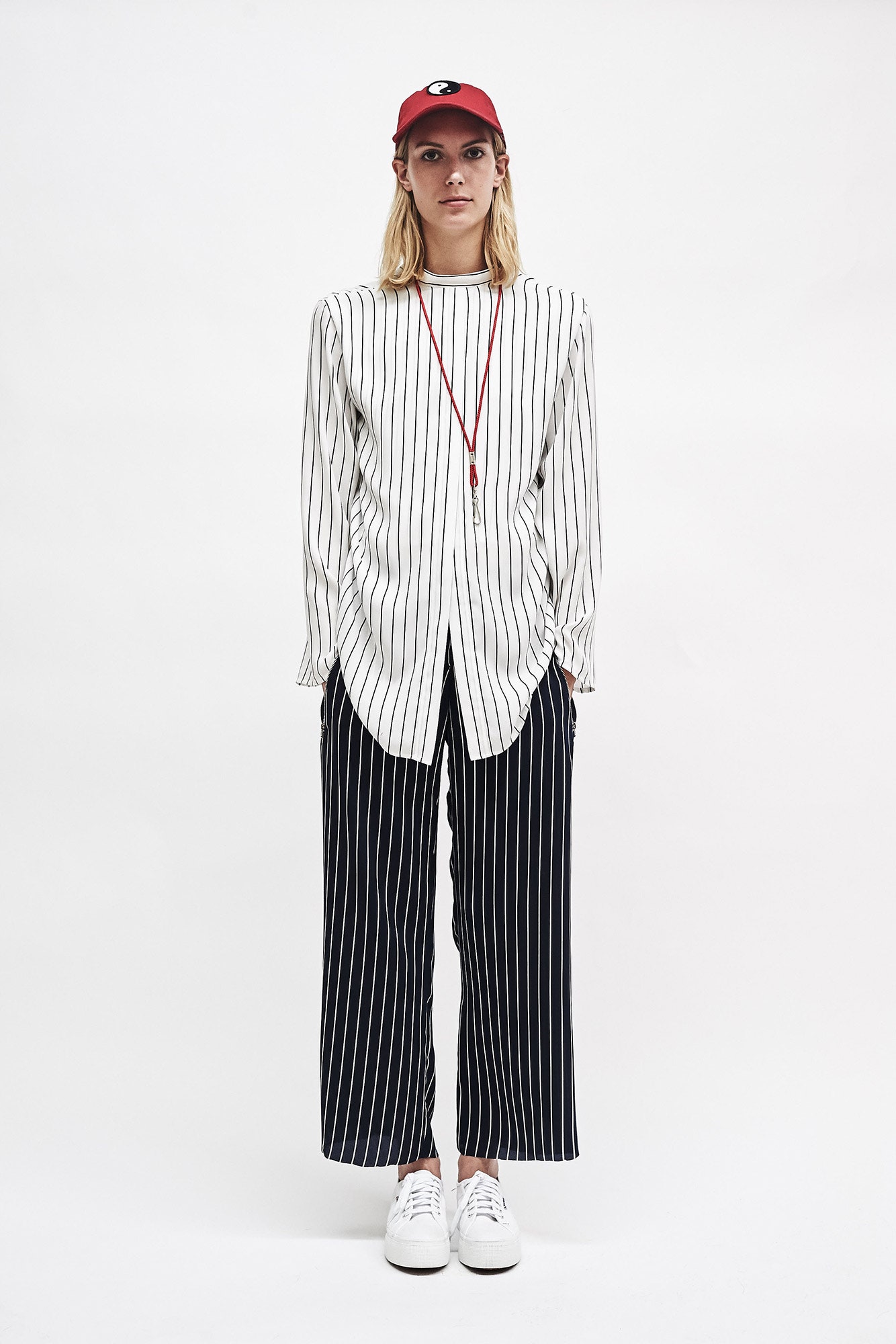 relaxed striped shirt and wide-leg pants
