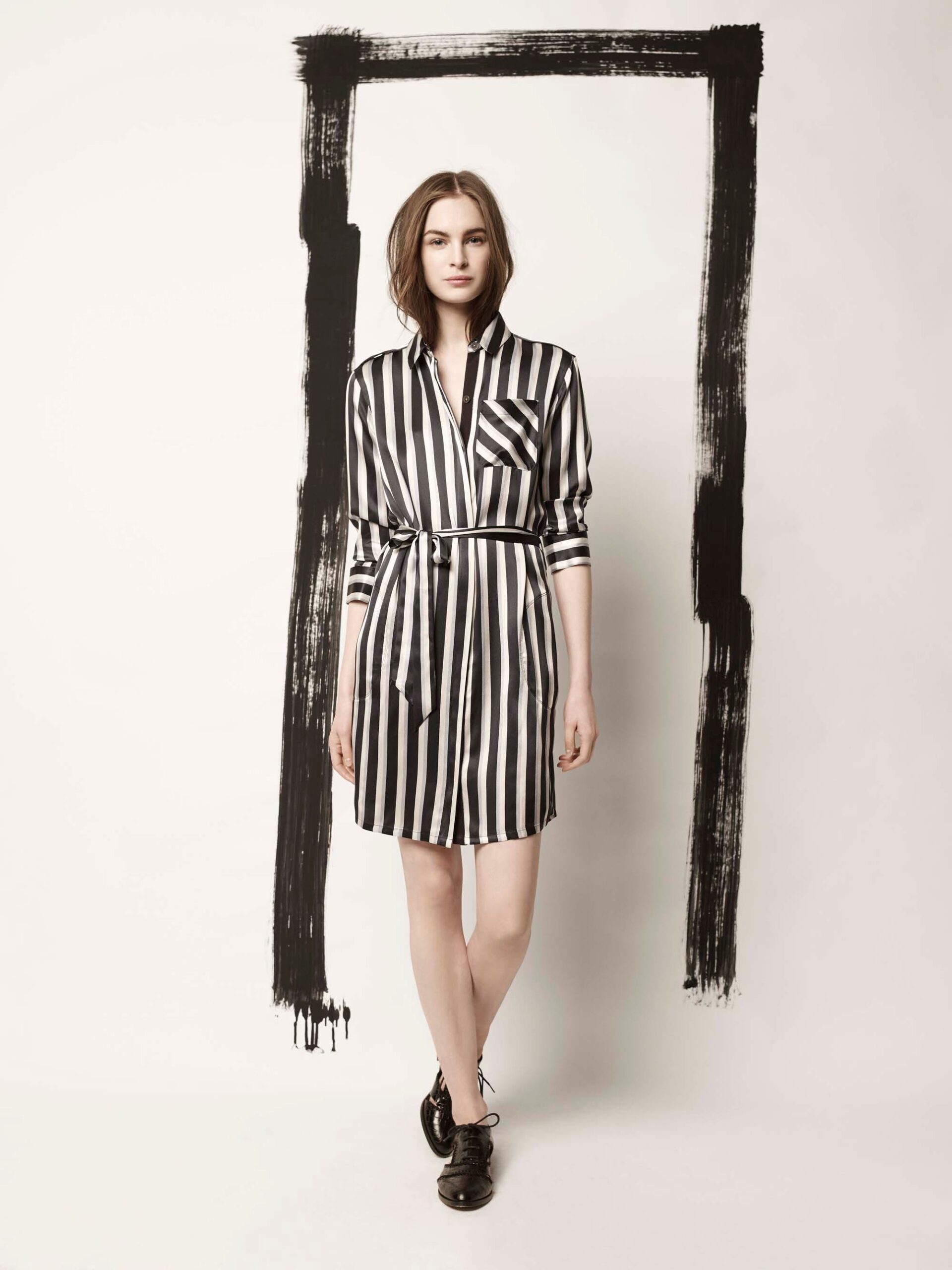 black and white striped shirt-dress