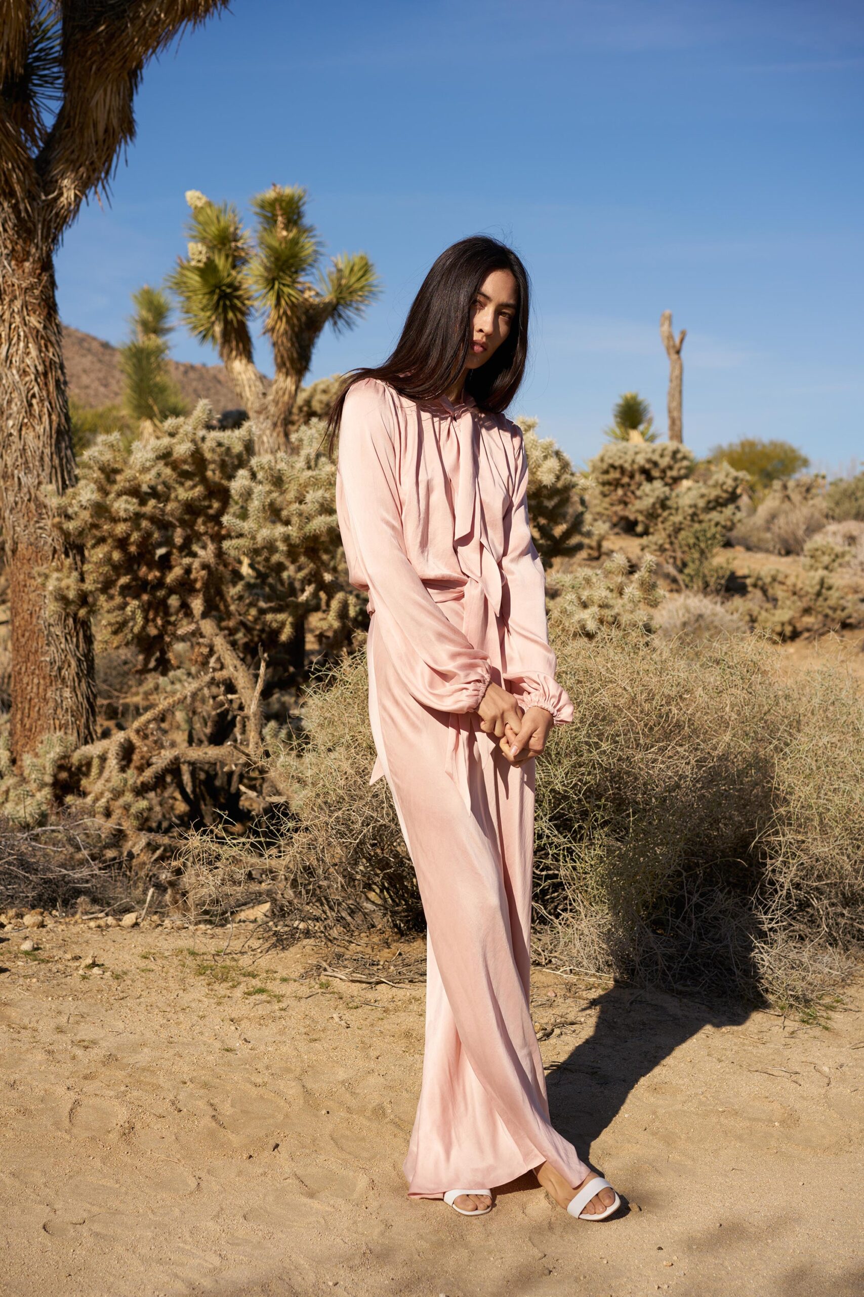 pink silk relaxed maxi dress