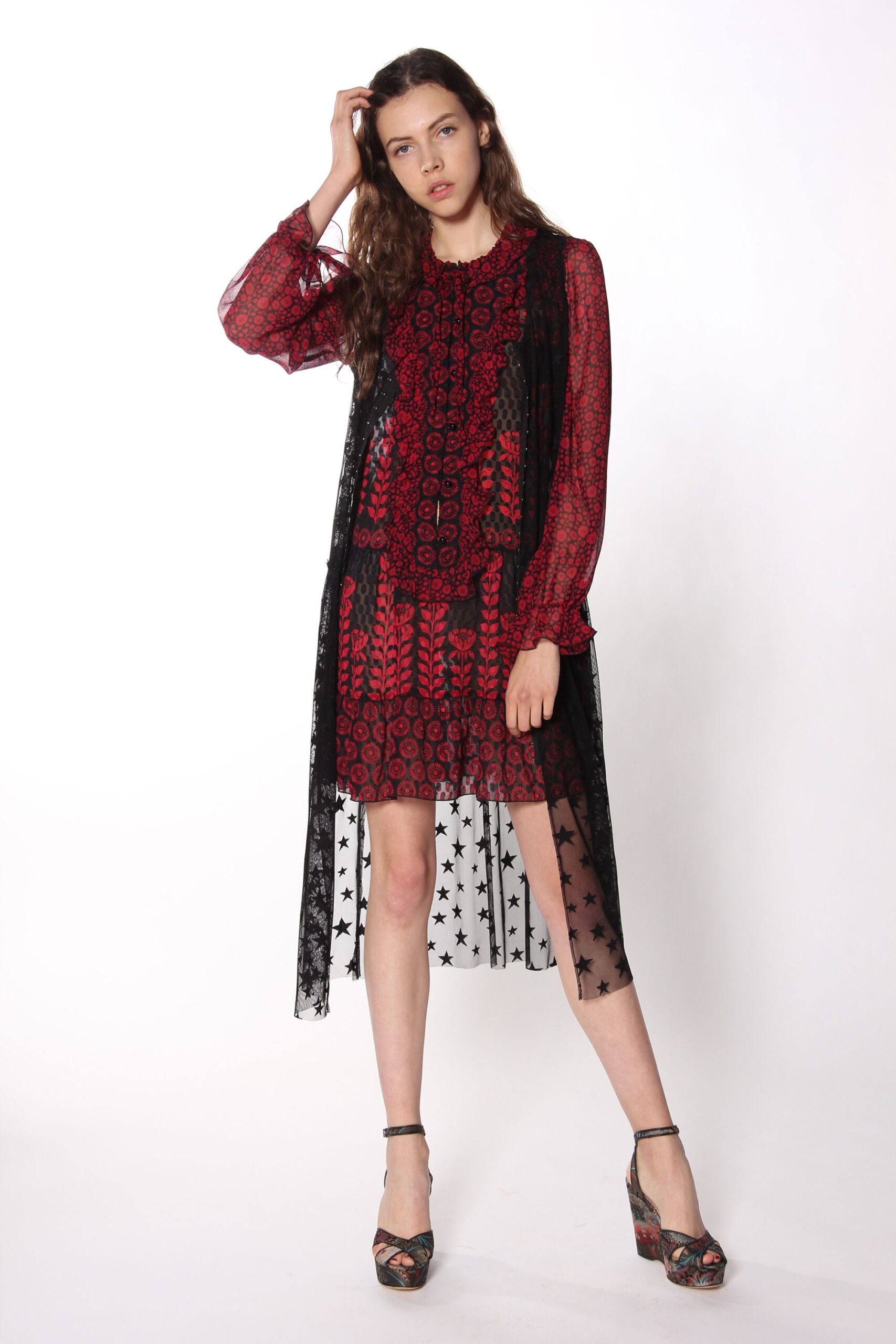 black lace sleeveless relaxed sheer cape