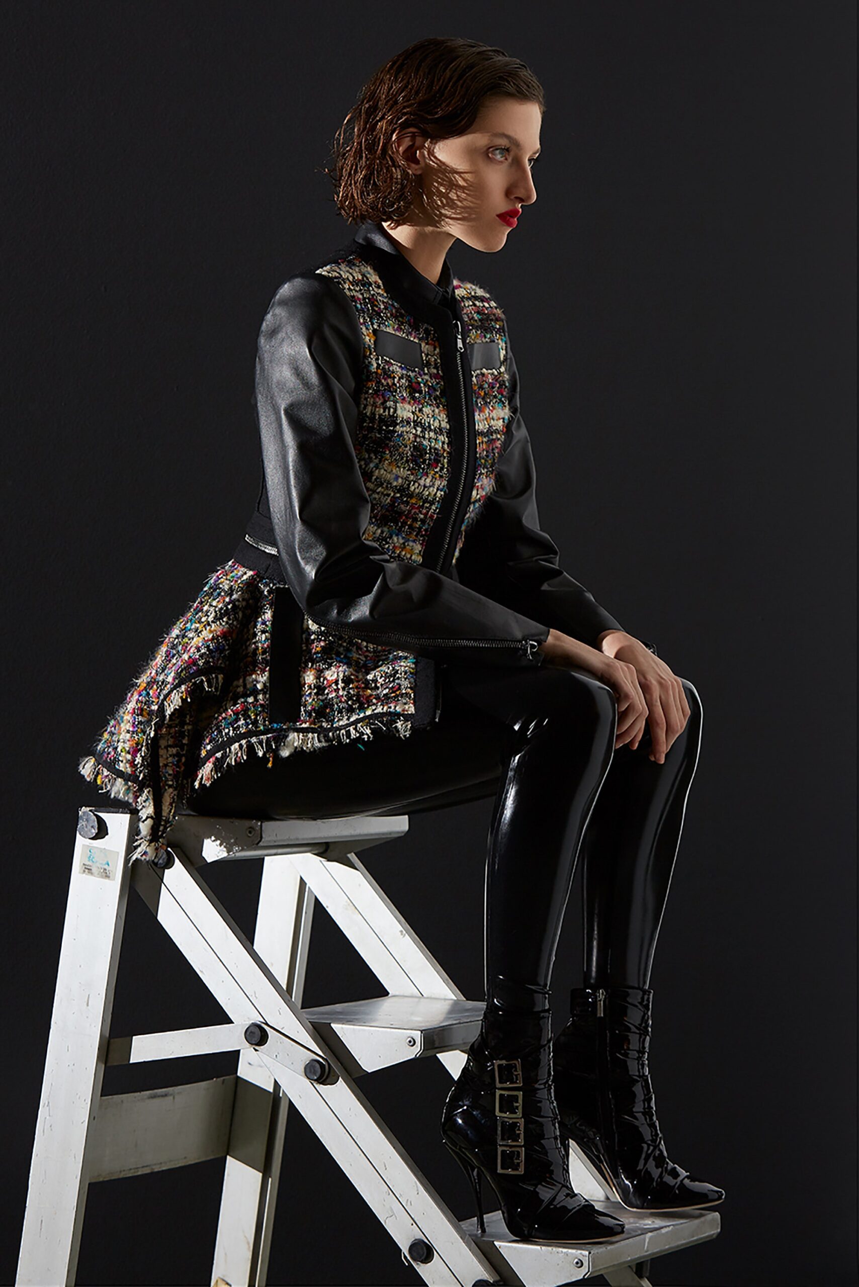 black multi-textured fitted jacket