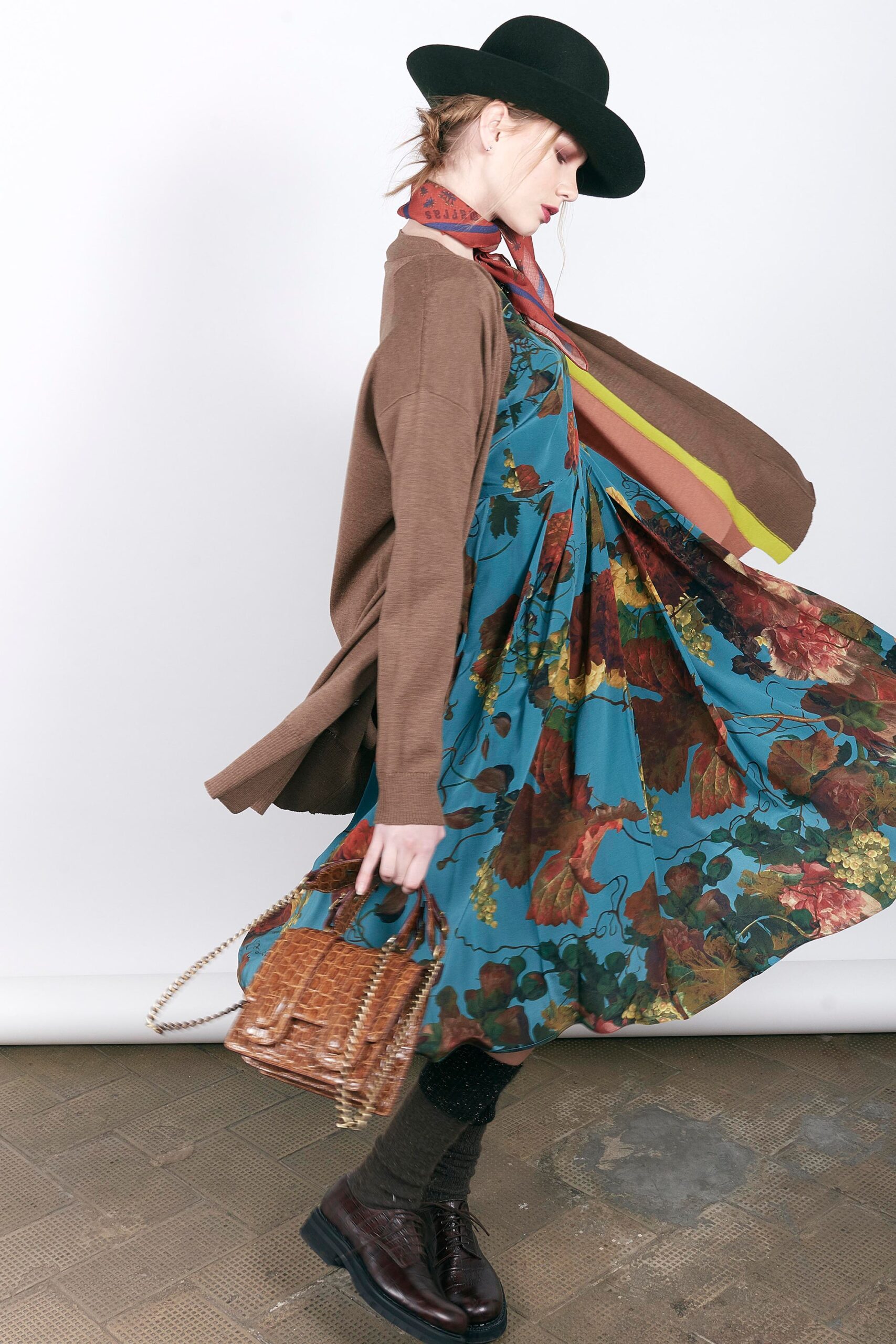 relaxed midi dress with cardigan