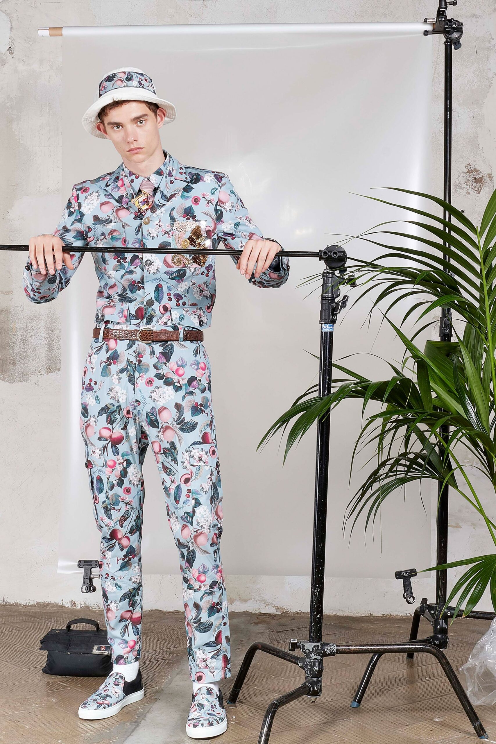 floral printed suit with hat