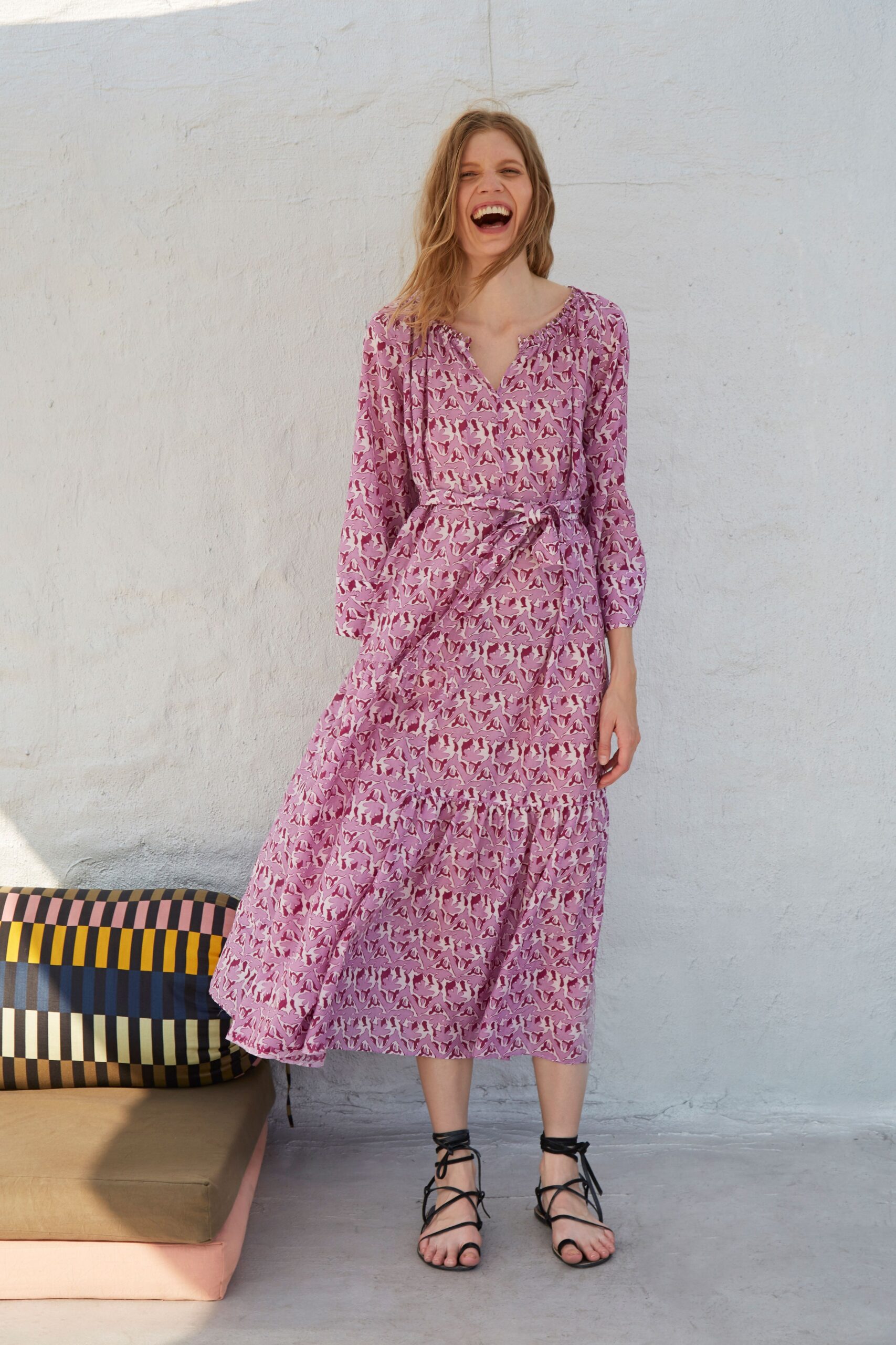 pink cotton relaxed maxi dress