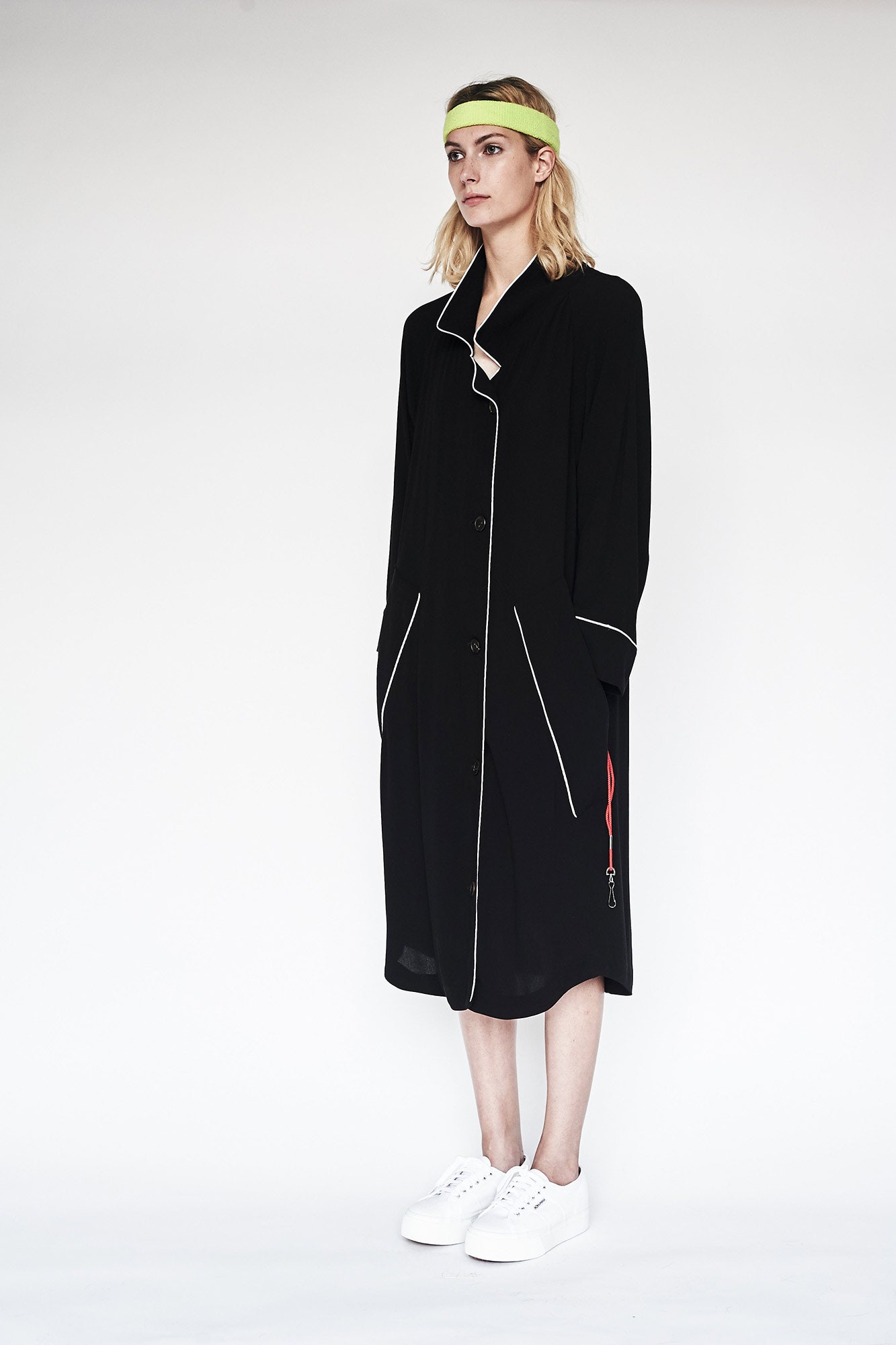 black relaxed midi dress with pockets