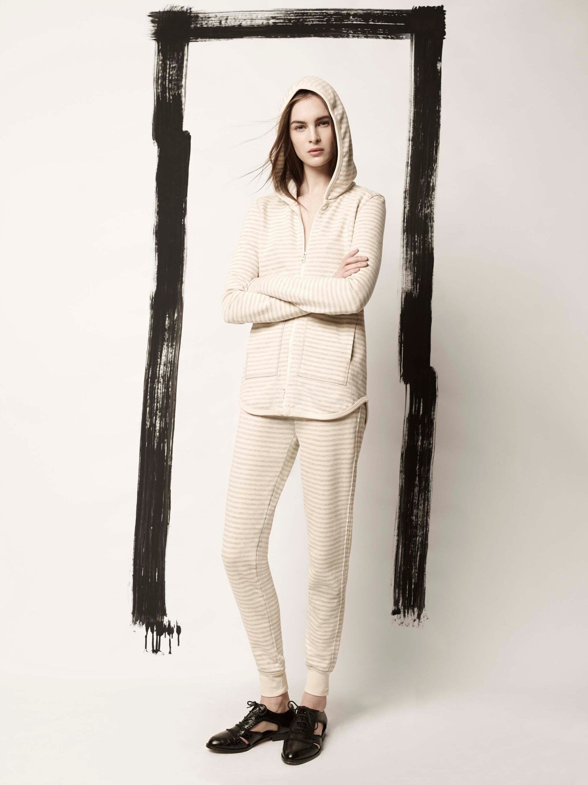 beige striped hoodie and pants