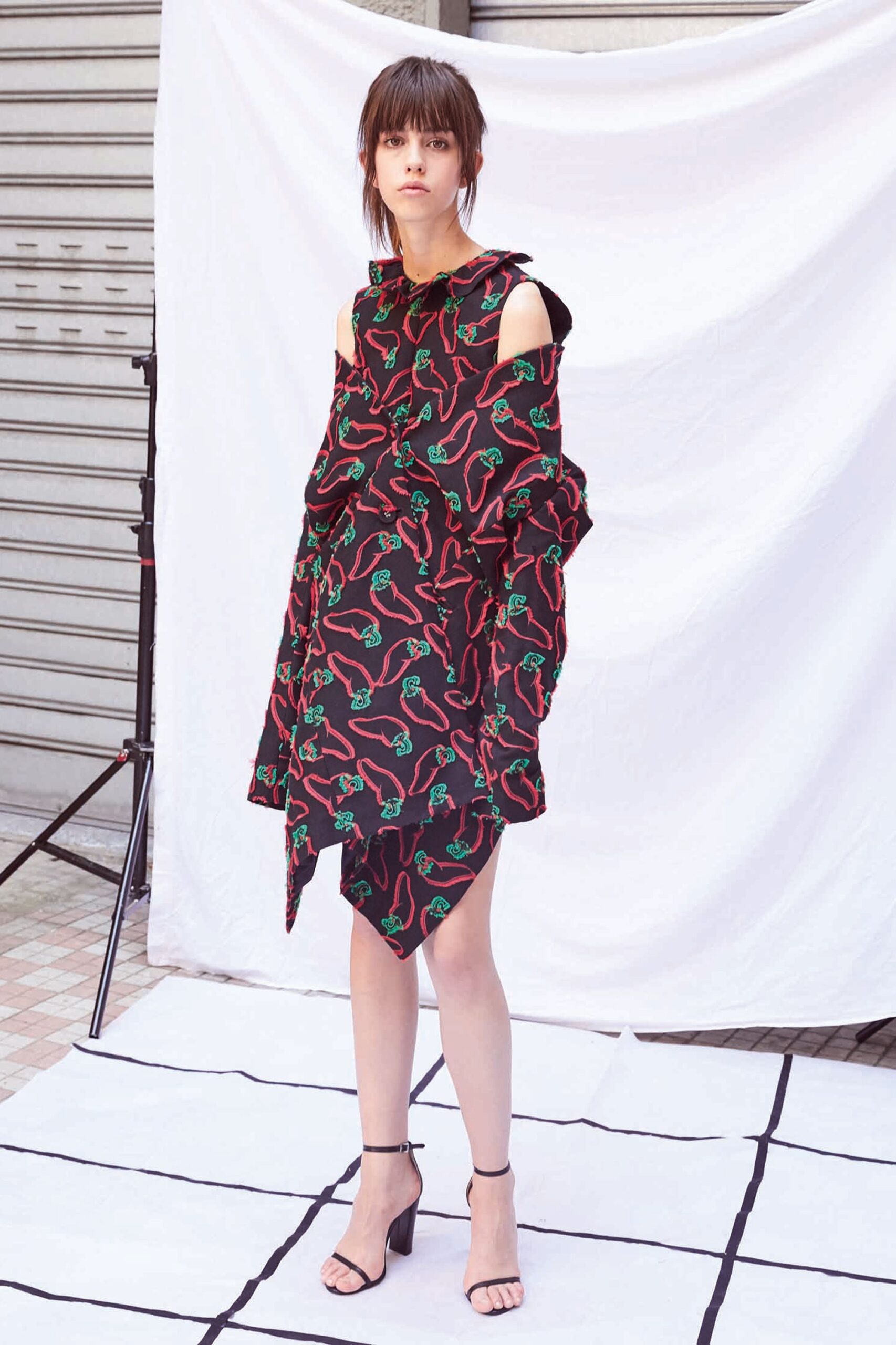 black printed mini dress