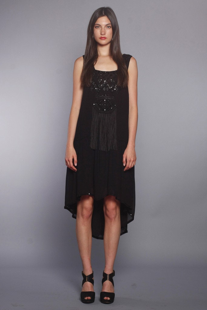 black silk sleeveless dress
