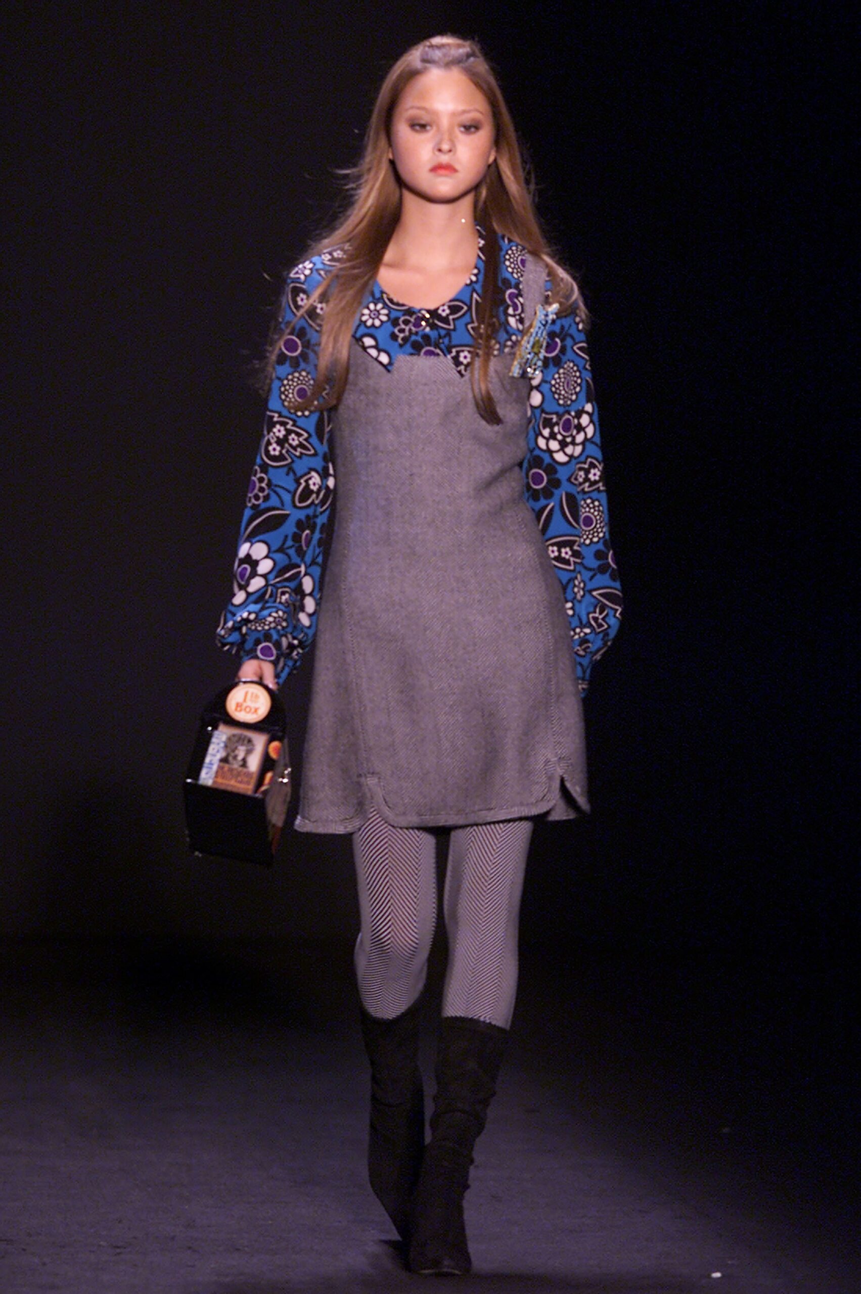 gray mini dress with blue top