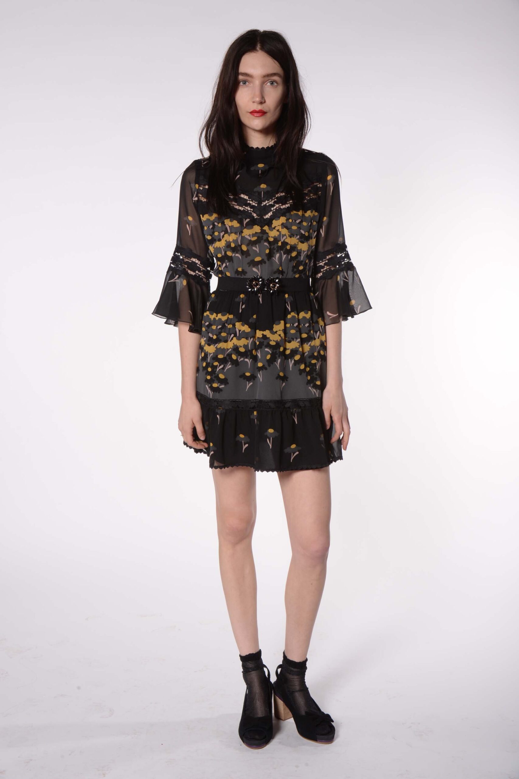 black yellow gray printed mini dress