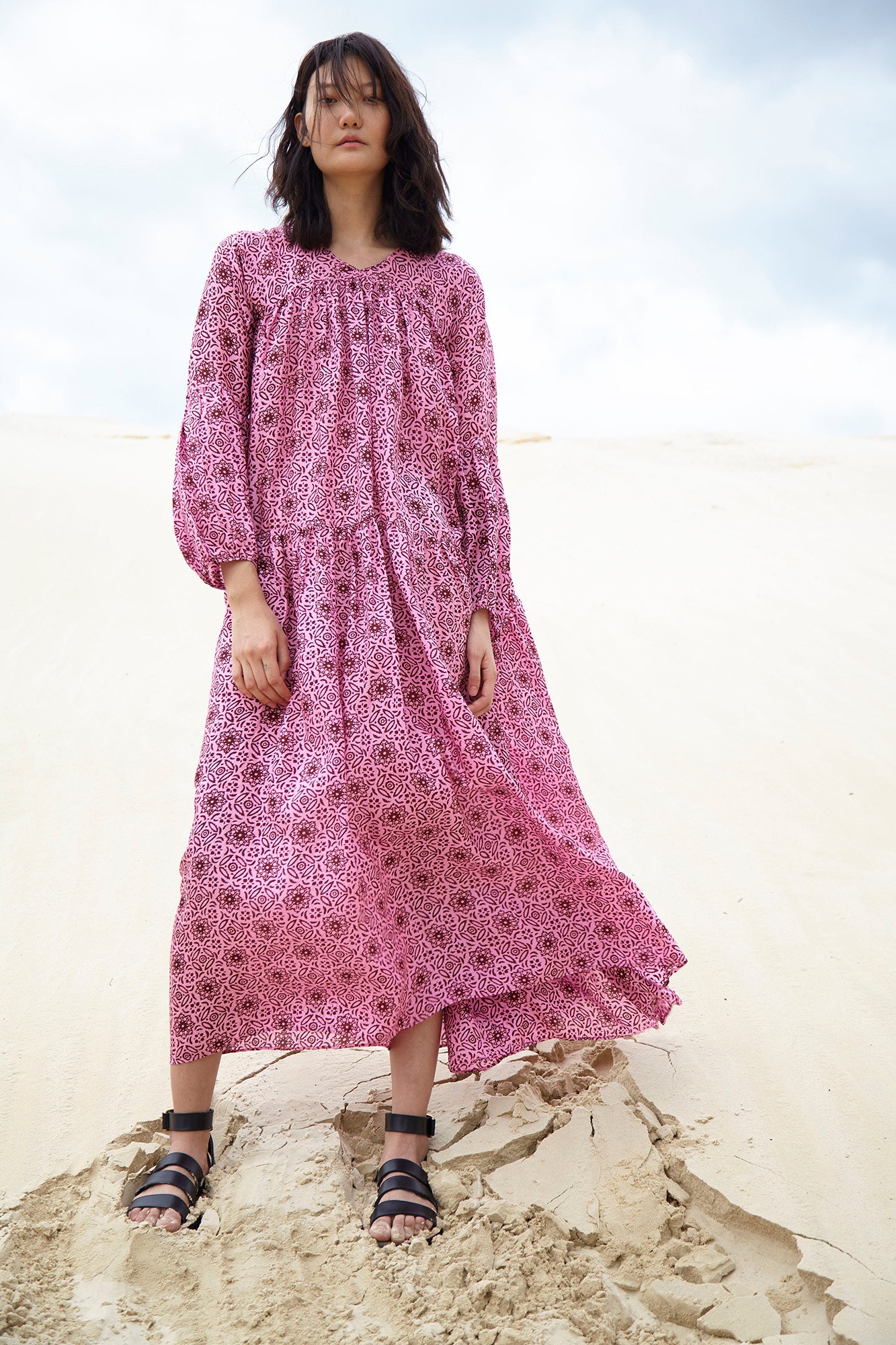 pink printed relaxed maxi dress