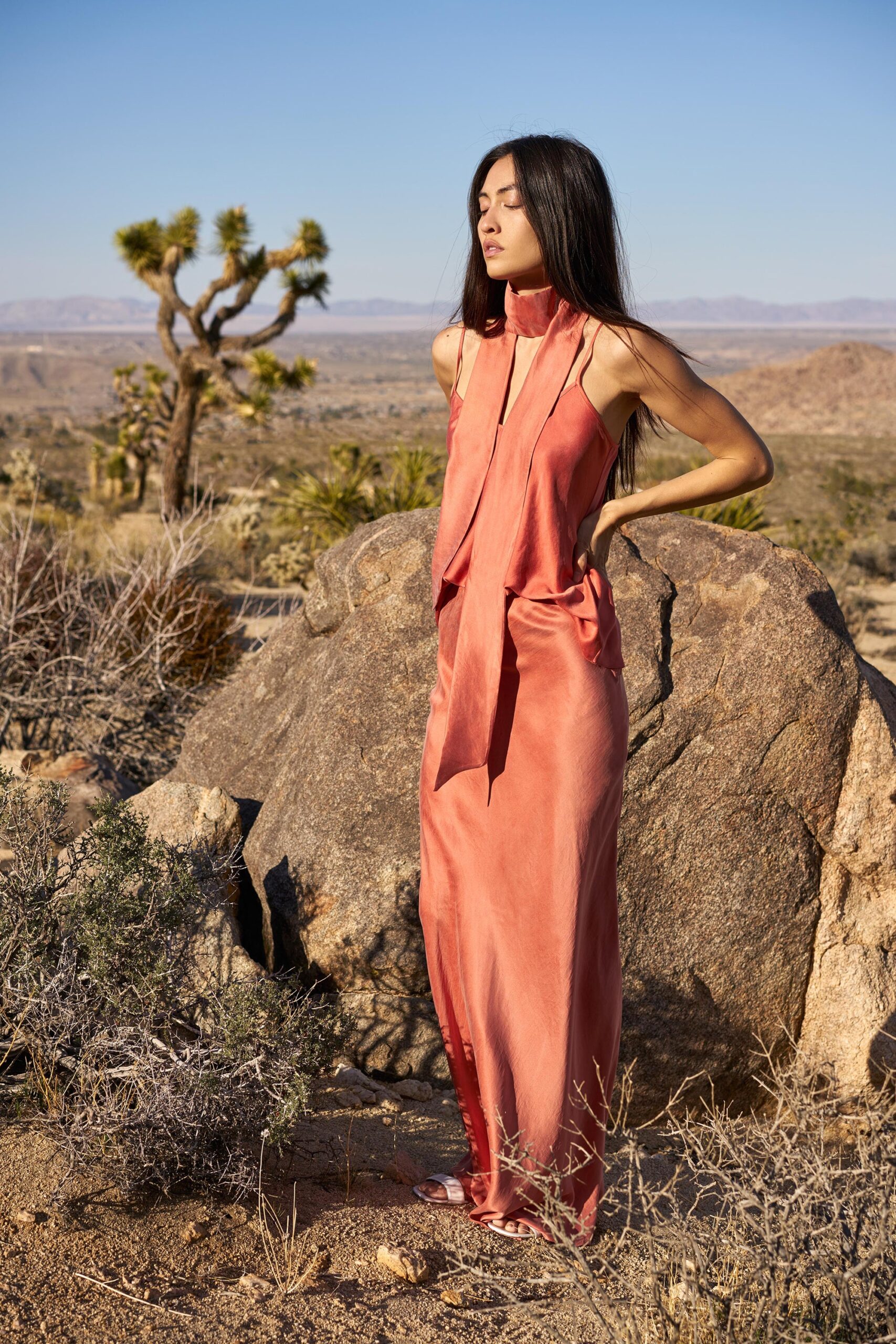 fitted pink silk maxi dress