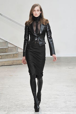 black leather blazer and midi dress