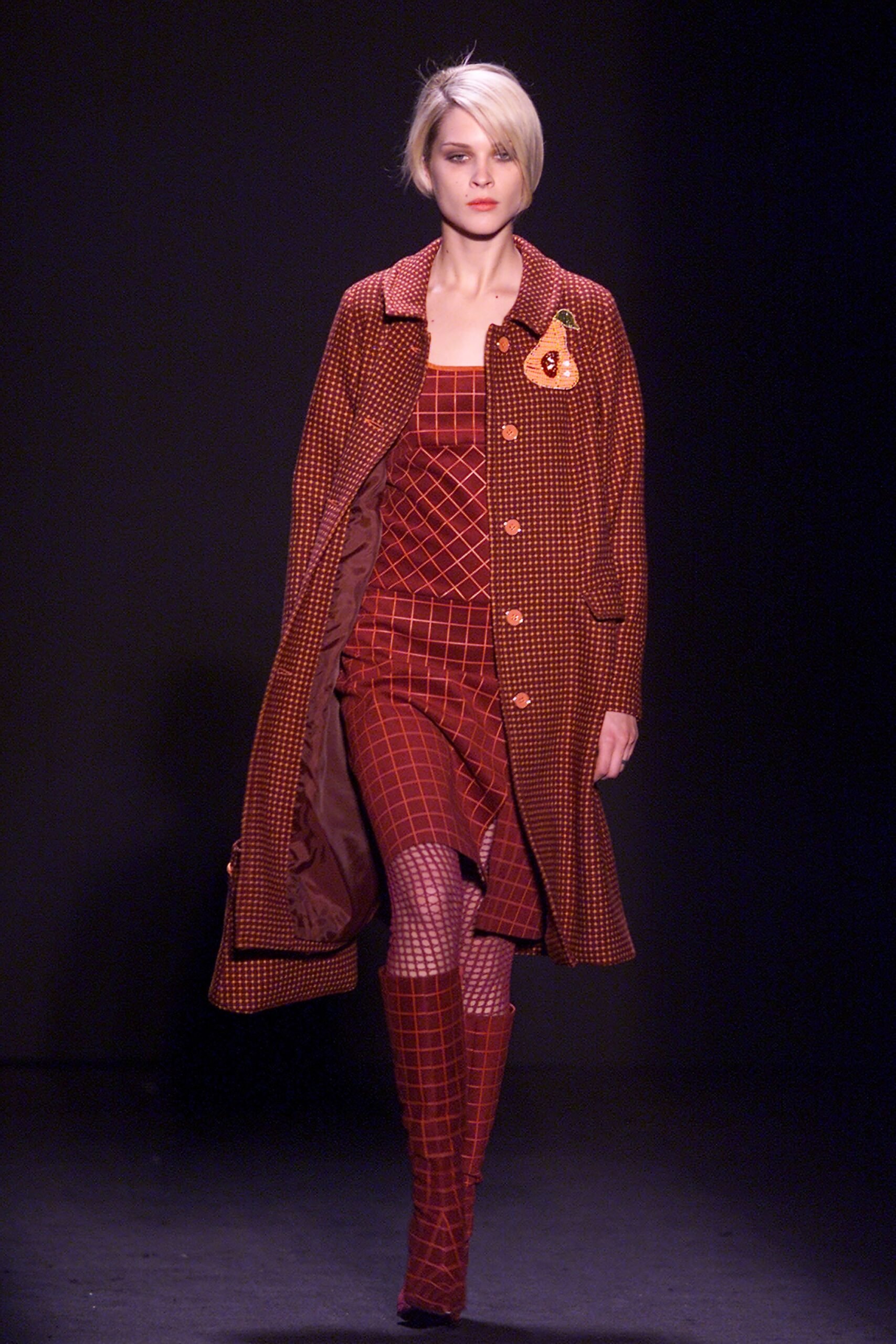 red wool coat and fitted dress