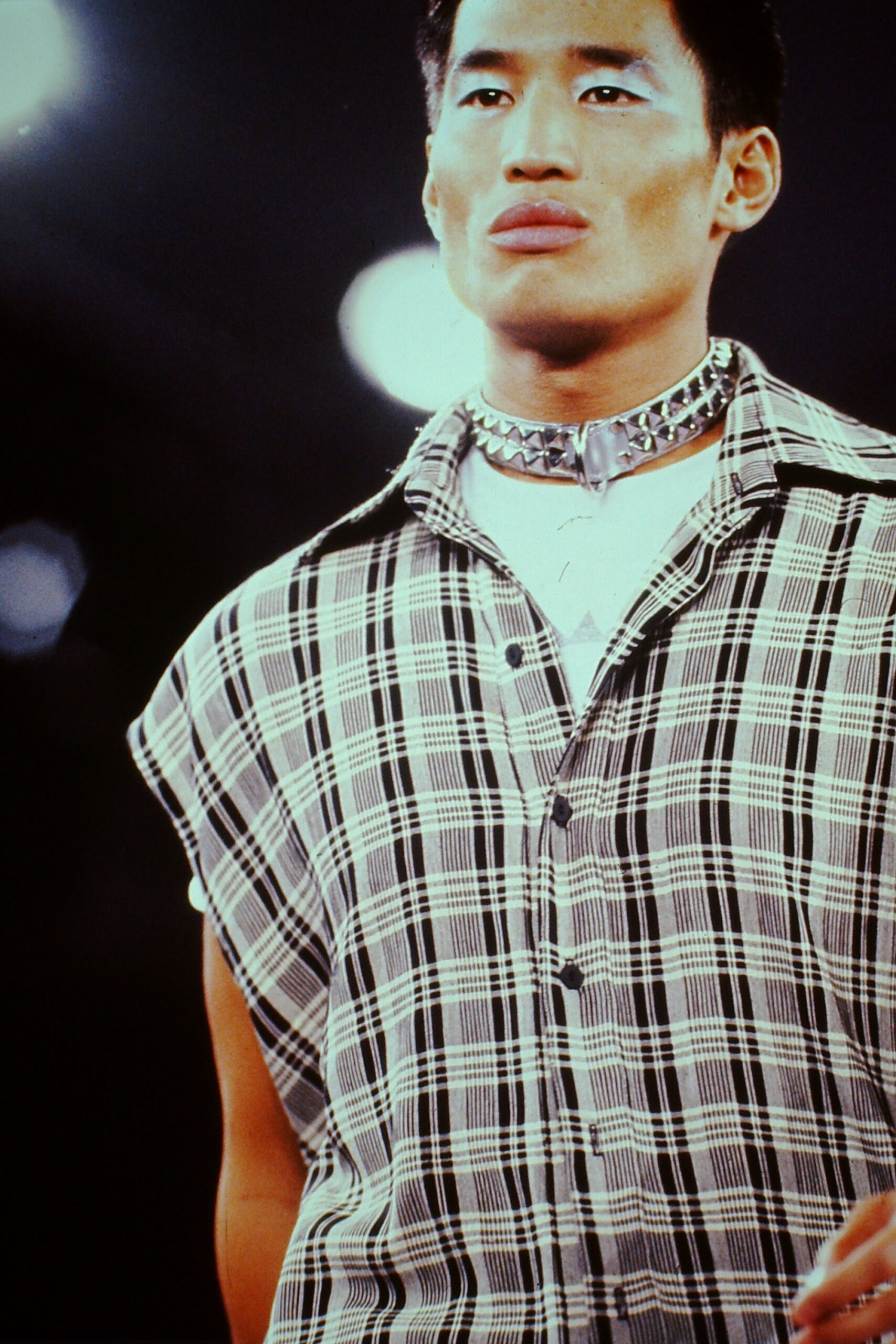 relaxed checked shirt with spiked necklace