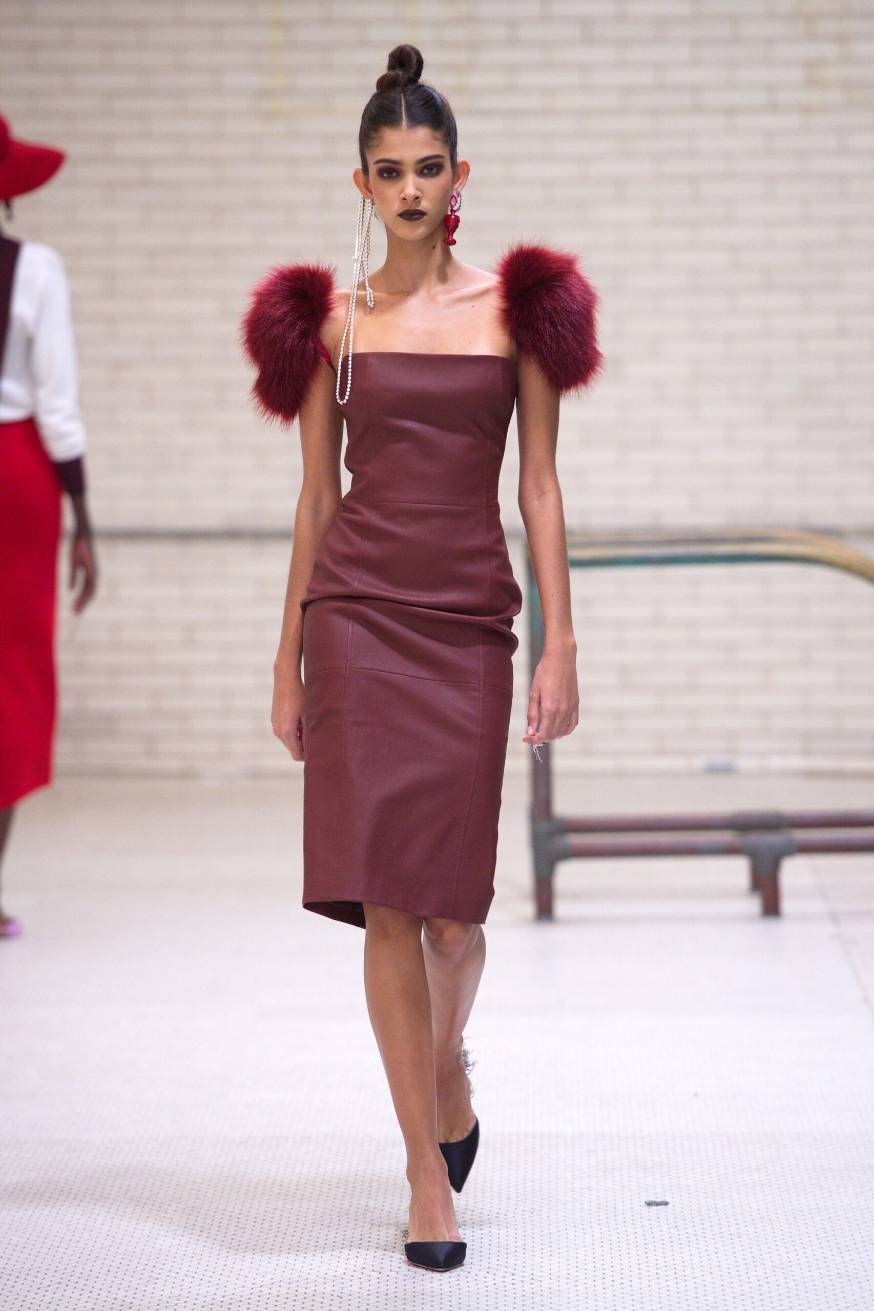 fitted red leather dress