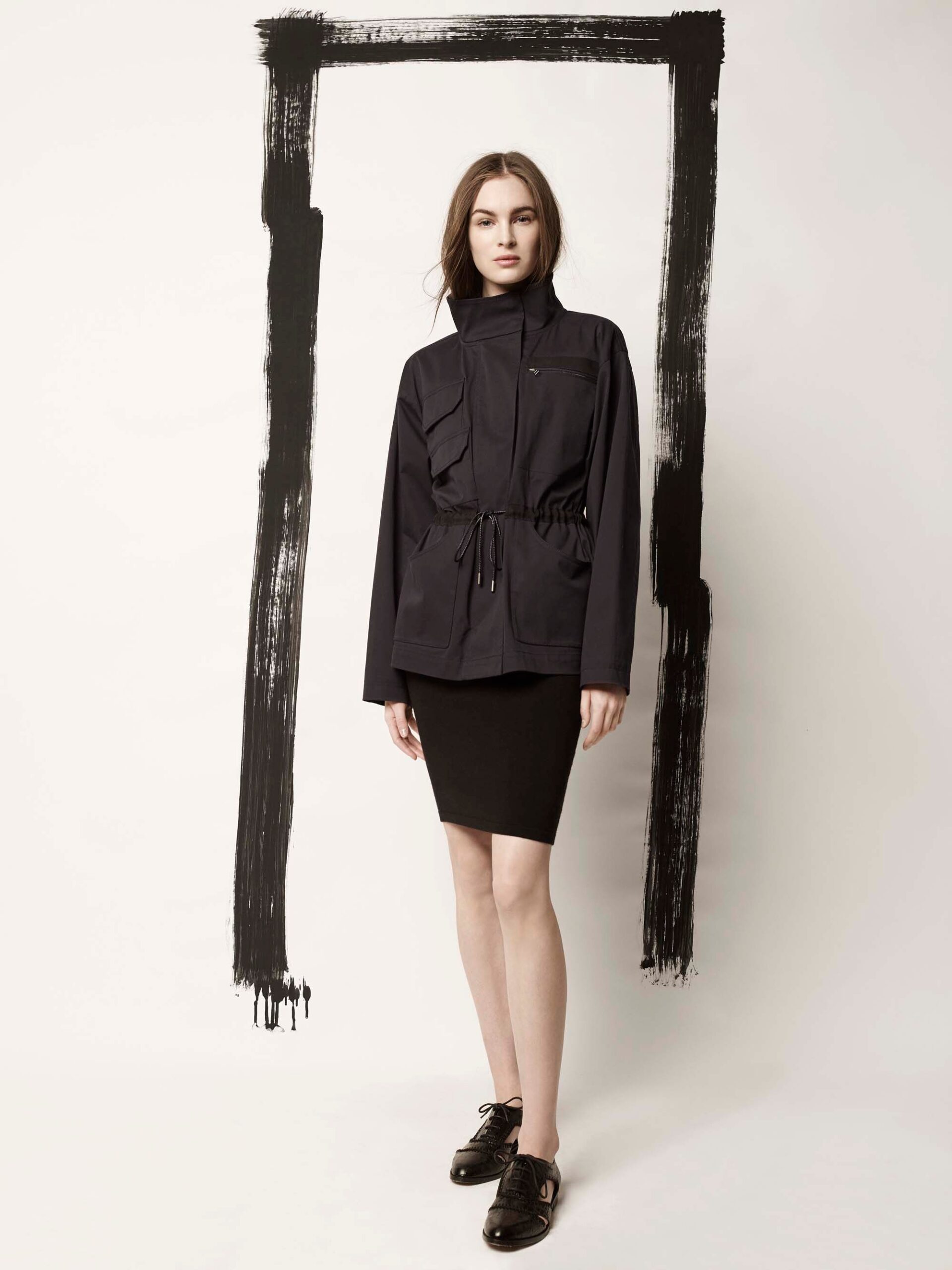 black fitted jacket and skirt