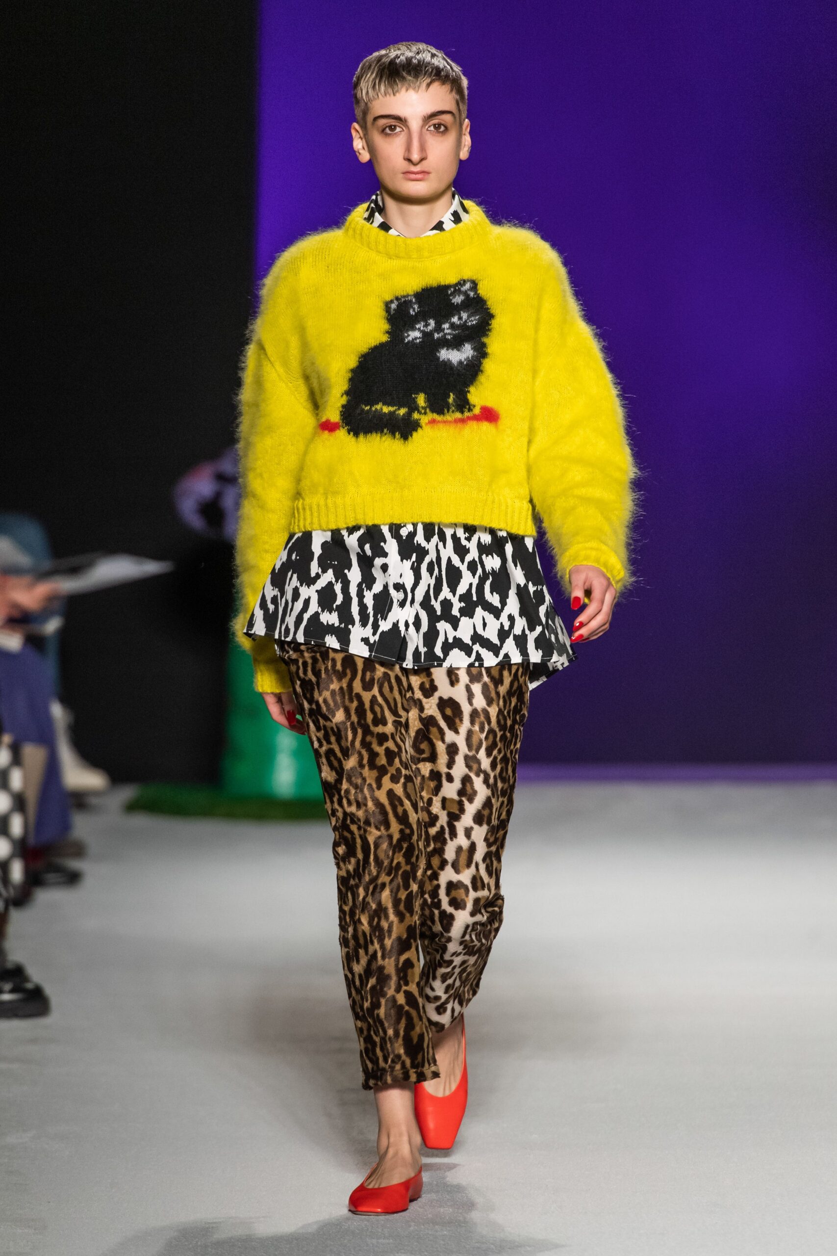 yellow wool long-sleeve collared fitted embellished sweater