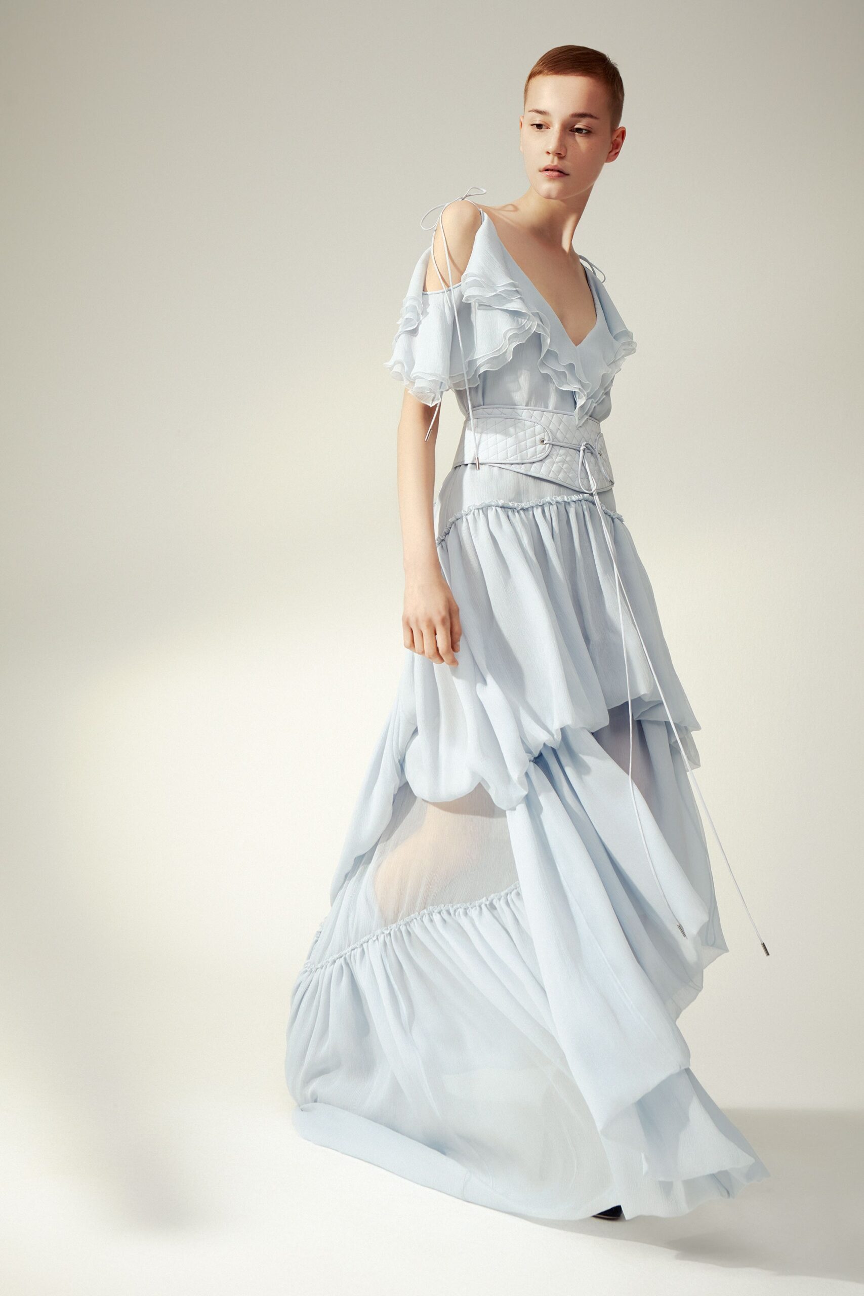 blue chiffon ruffled maxi dress