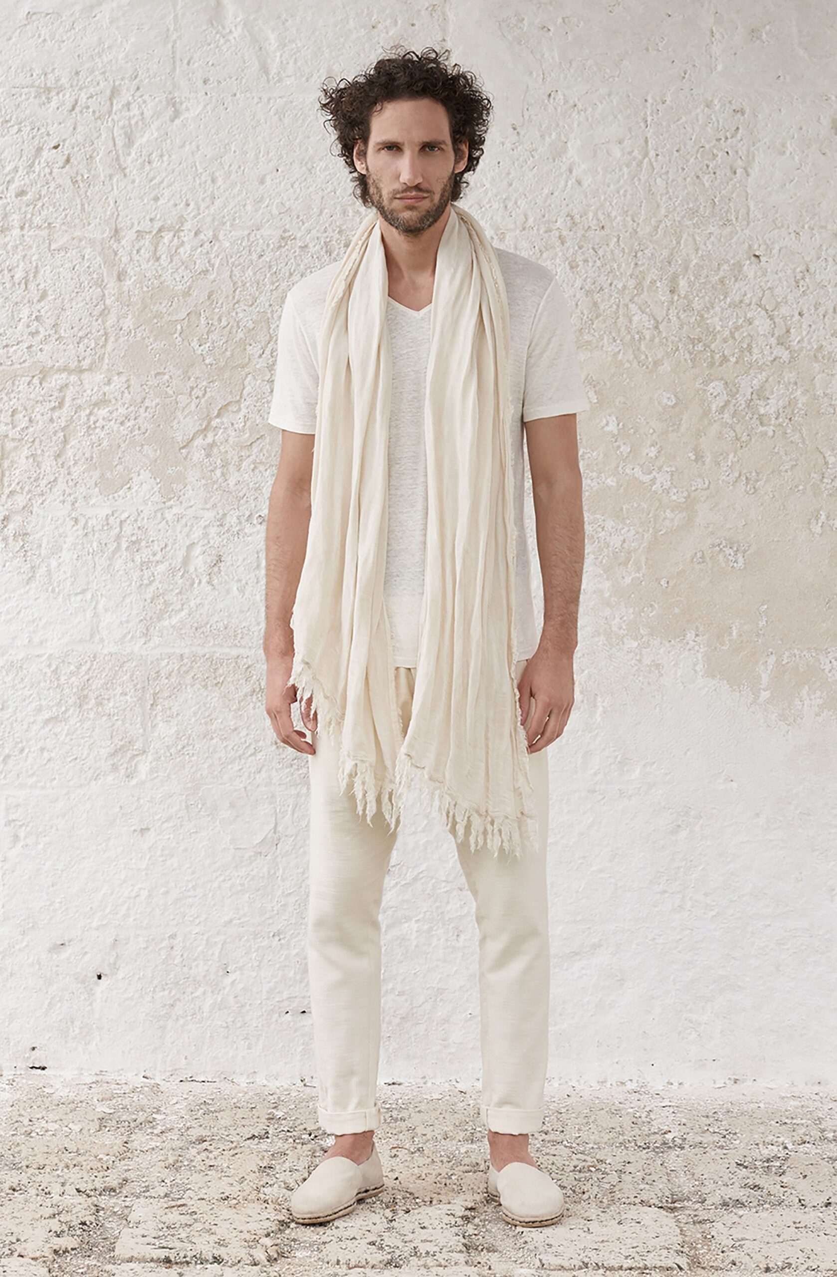 ivory cotton fringed scarf