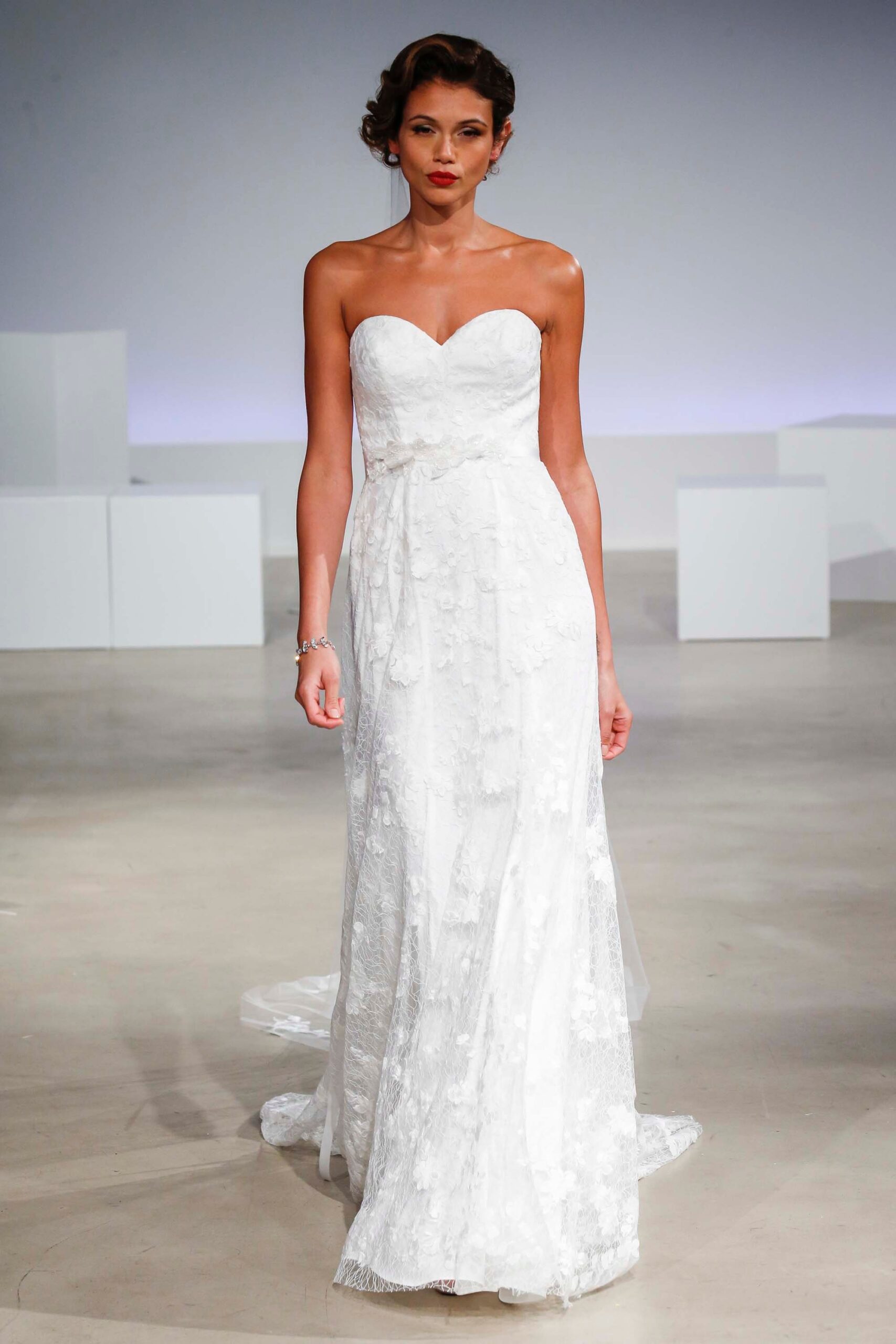 white lace strapless gown