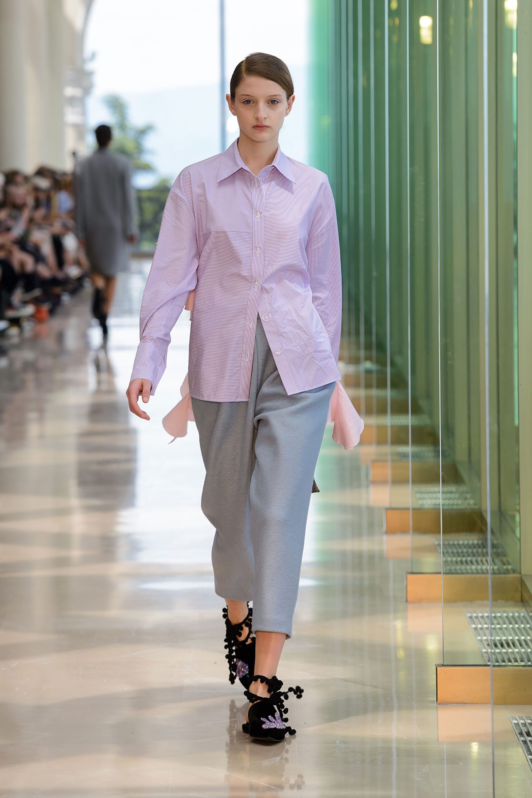 purple and gray relaxed outfit