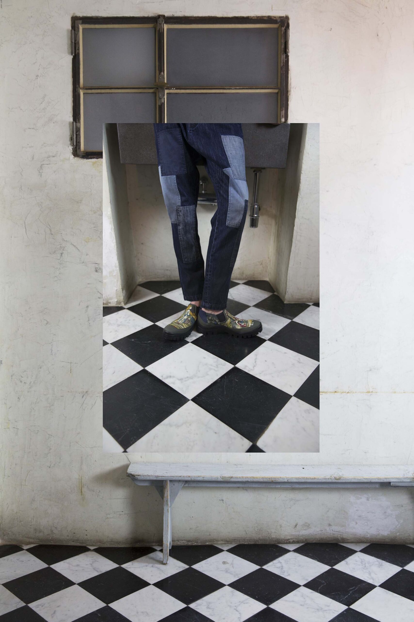 blue denim relaxed patchwork pants