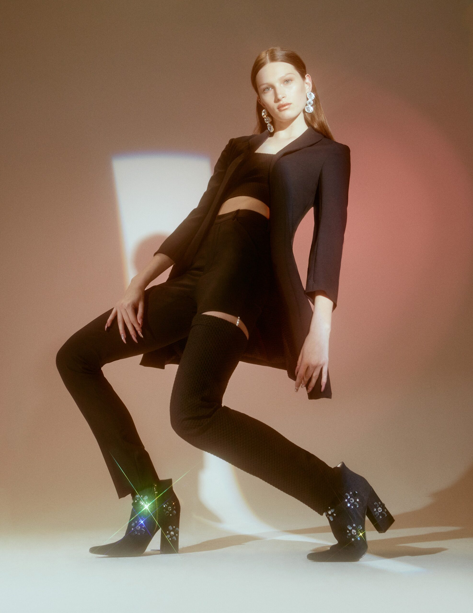 black tailored blazer with crop-top