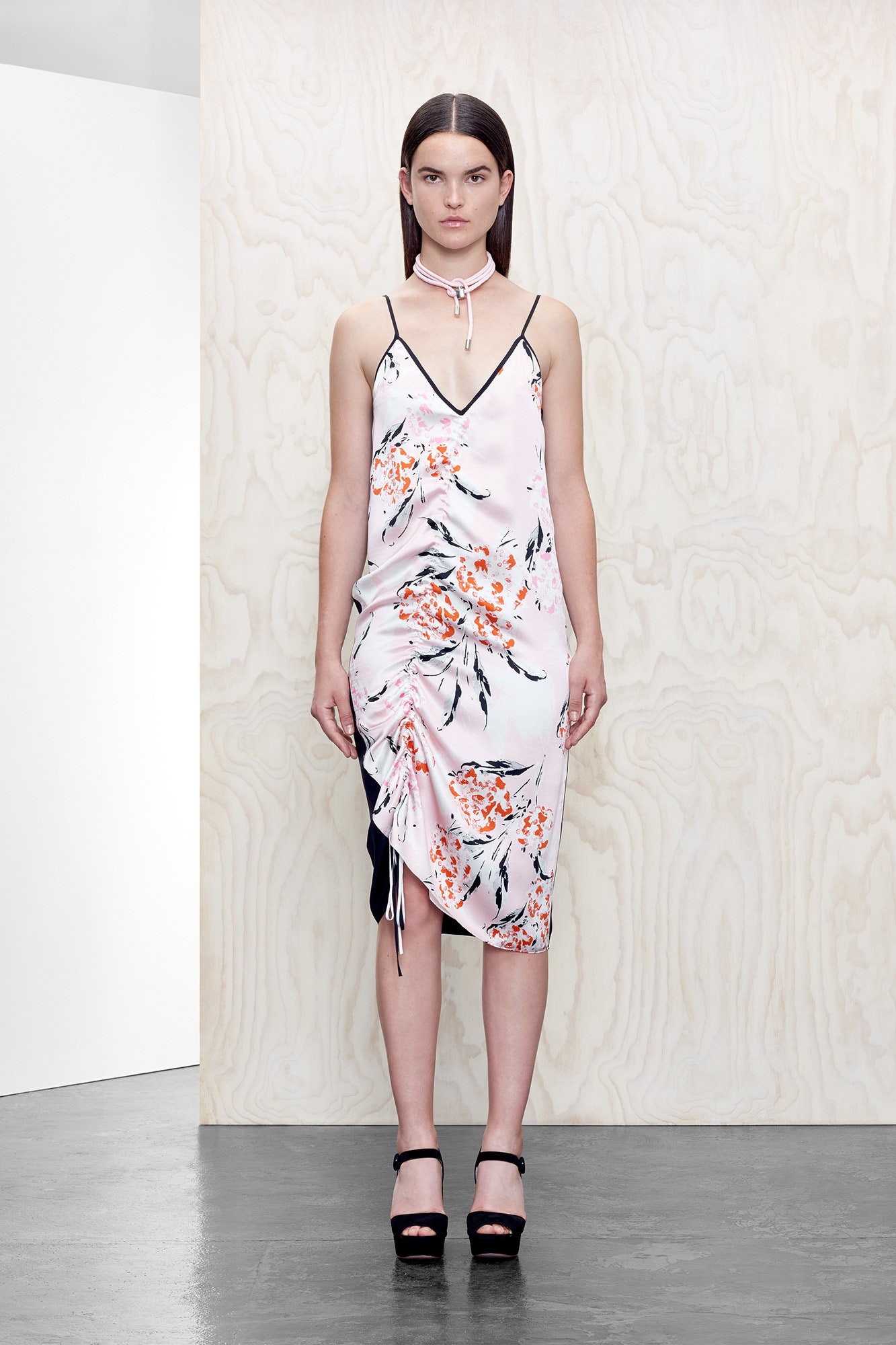 pink floral silk midi dress