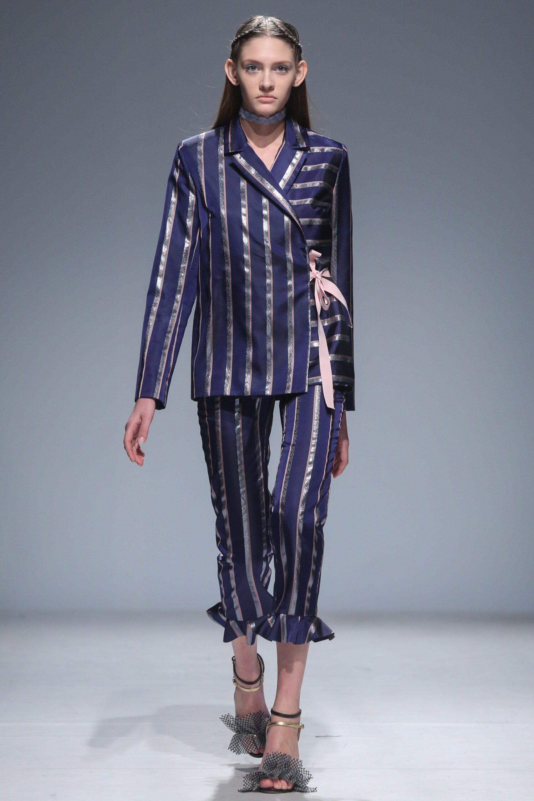 blue striped silk jacket and pants