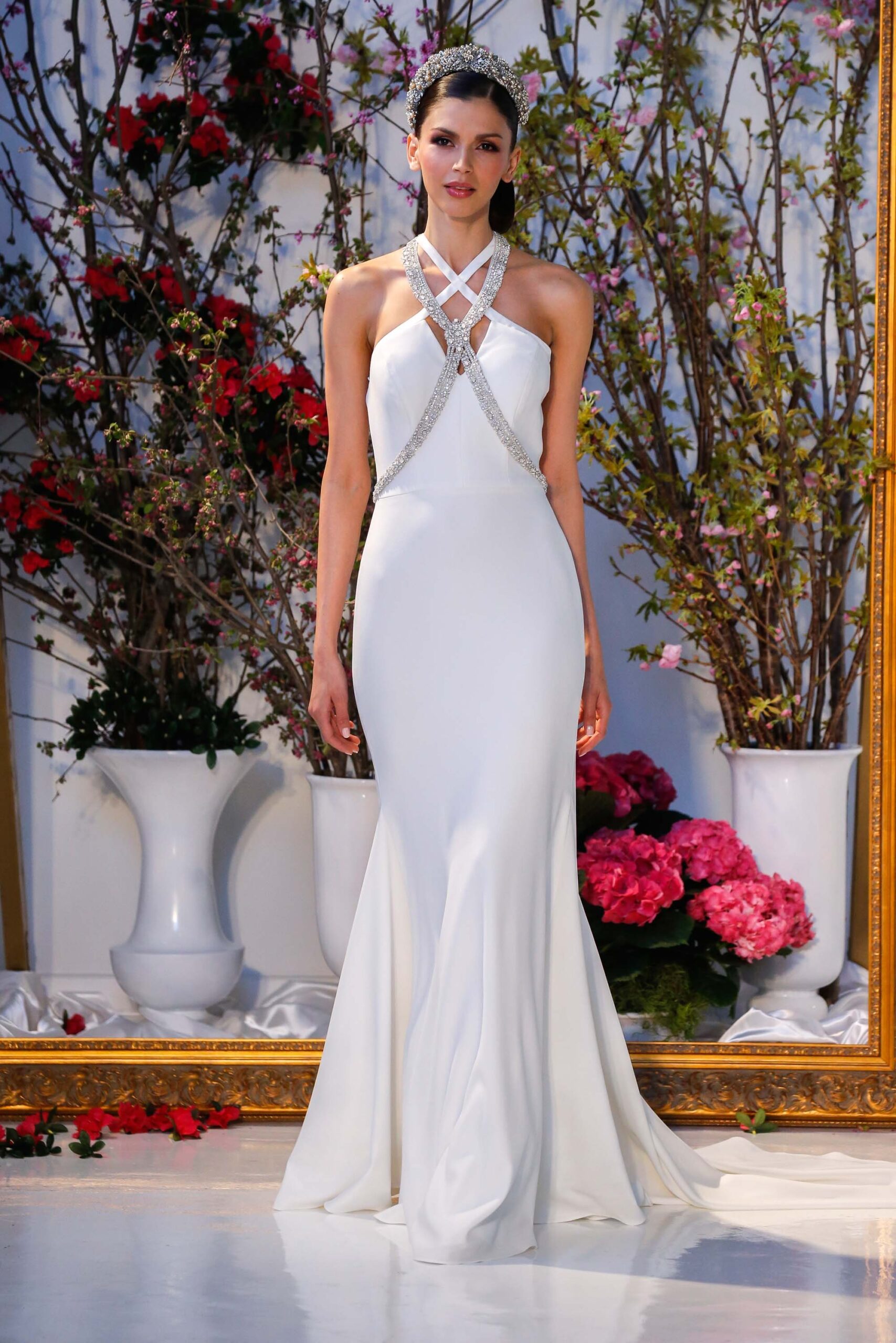 white fitted sleeveless gown