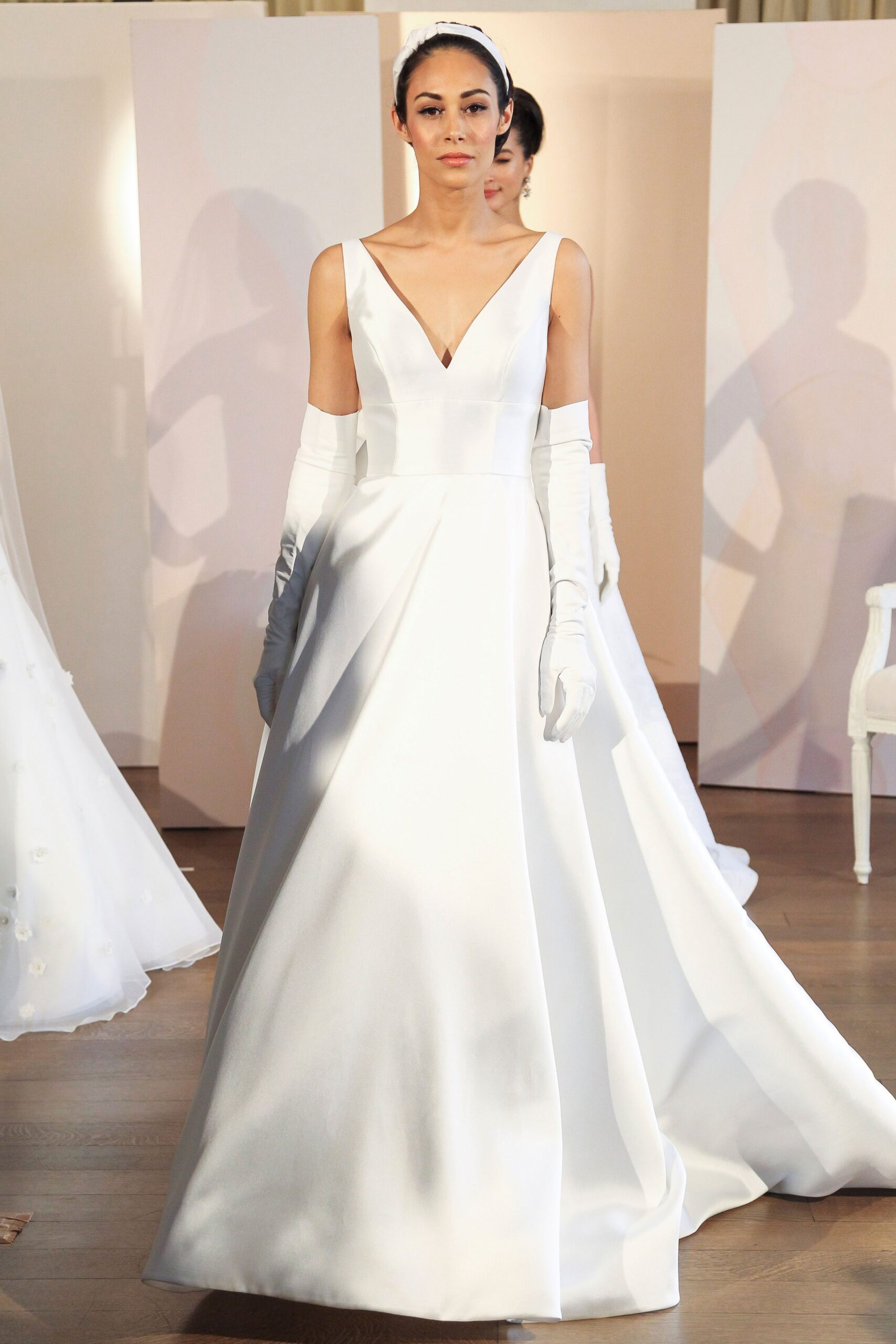 white silk fitted gown