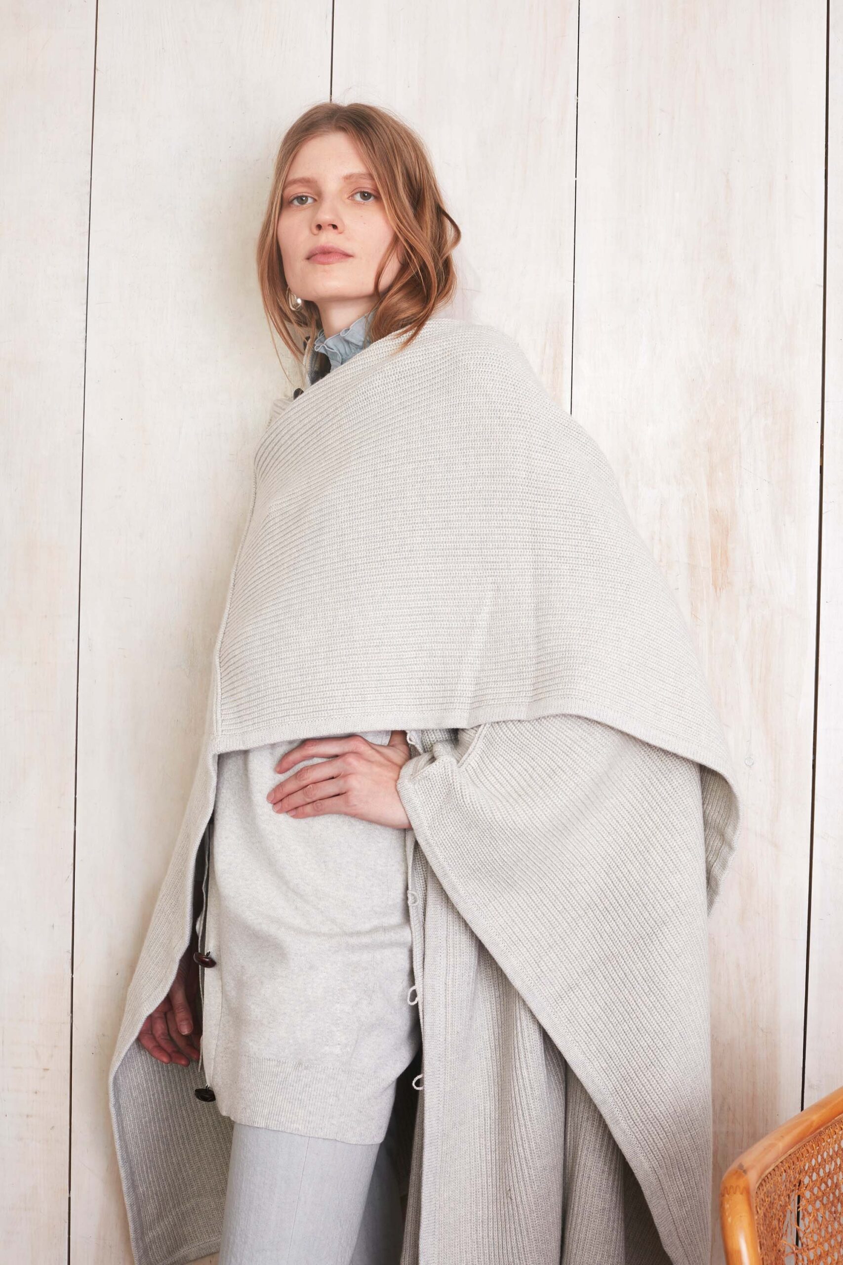 gray wool cape with fitted top