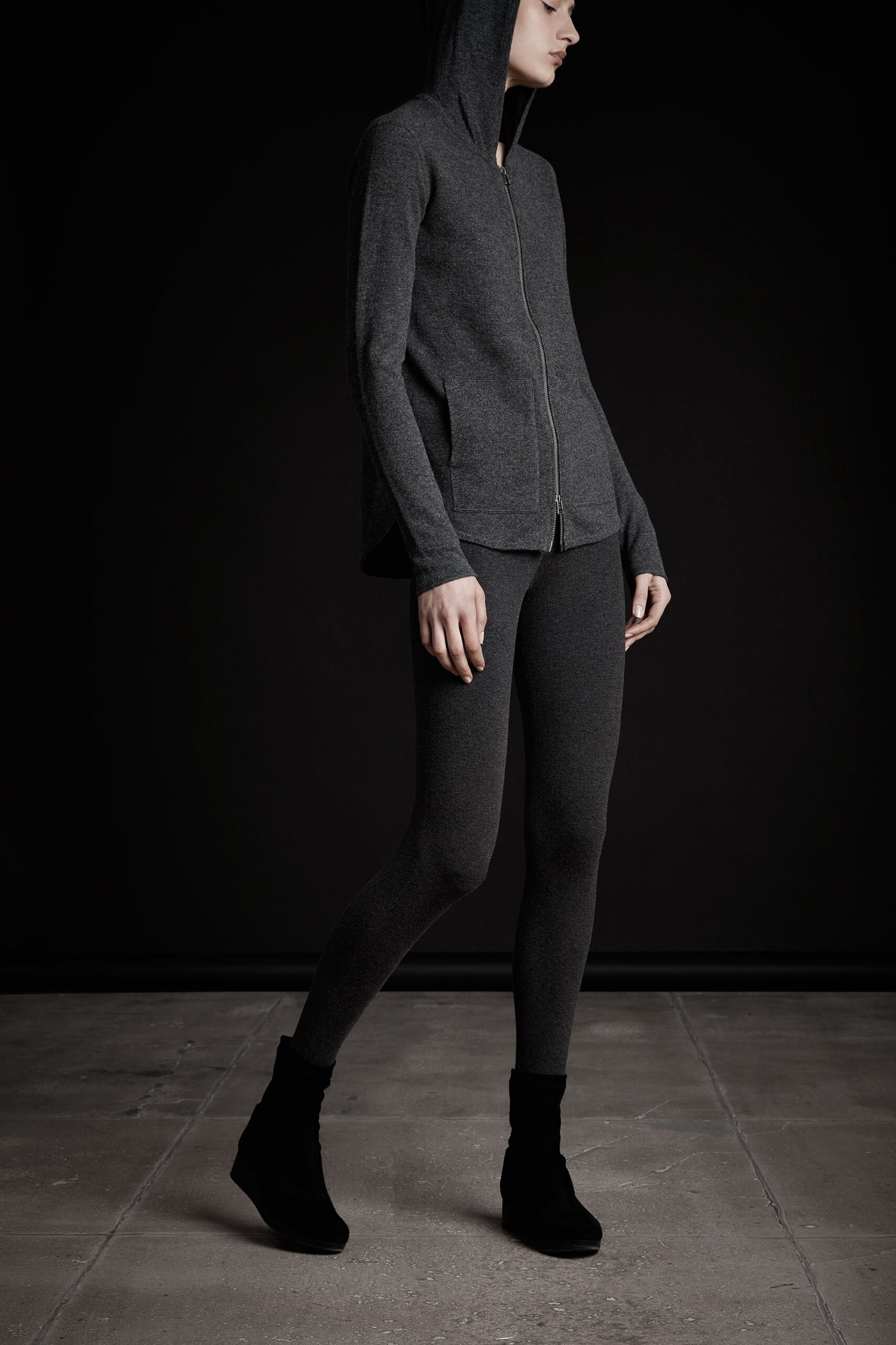 gray wool hoodie with leggings