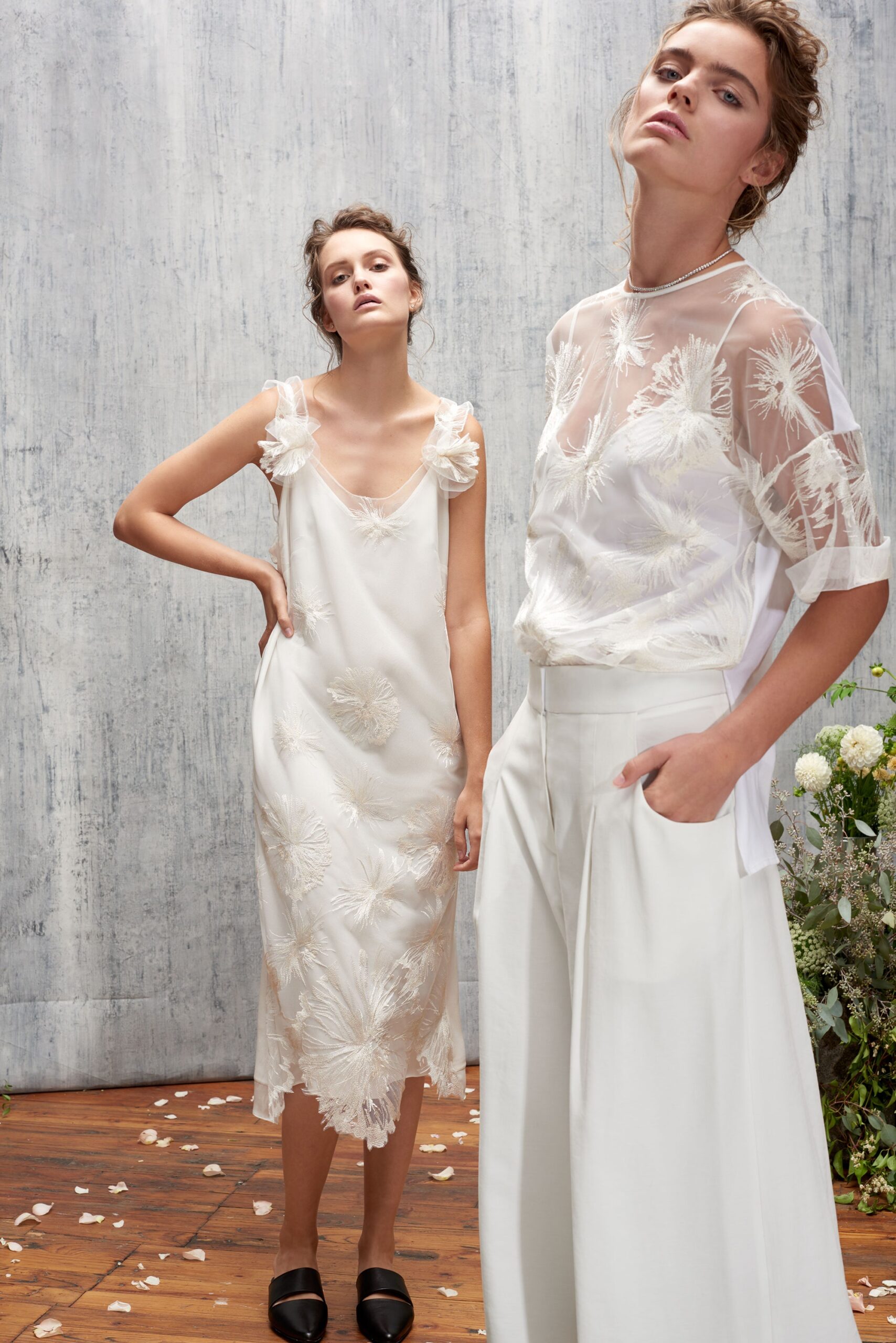 white chiffon short-sleeve high-neck relaxed embroidered sheer top