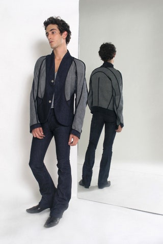 gray cotton long-sleeve collared tailored layered blazer