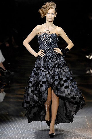 black silk strapless gown