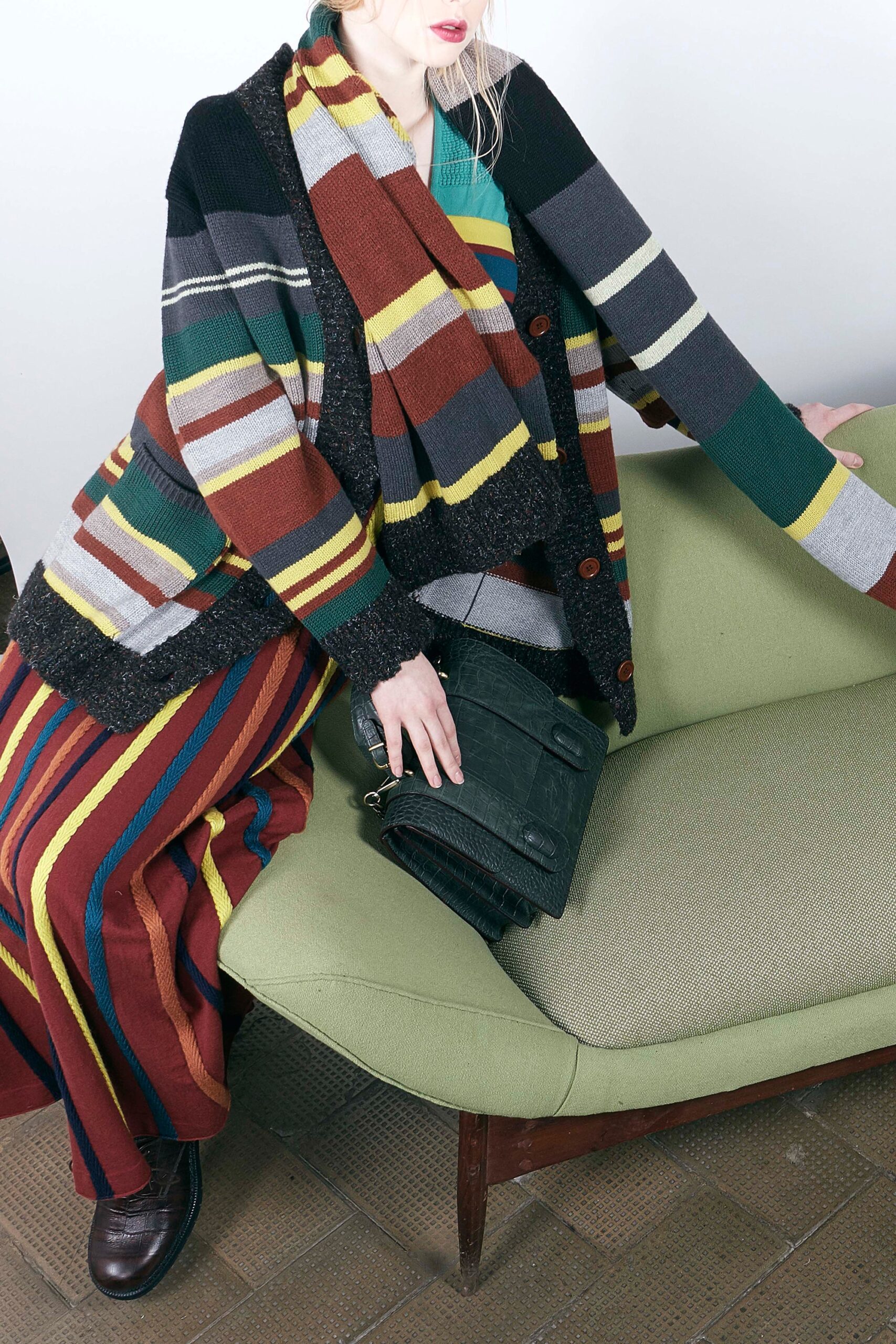 striped wool cardigan and pants