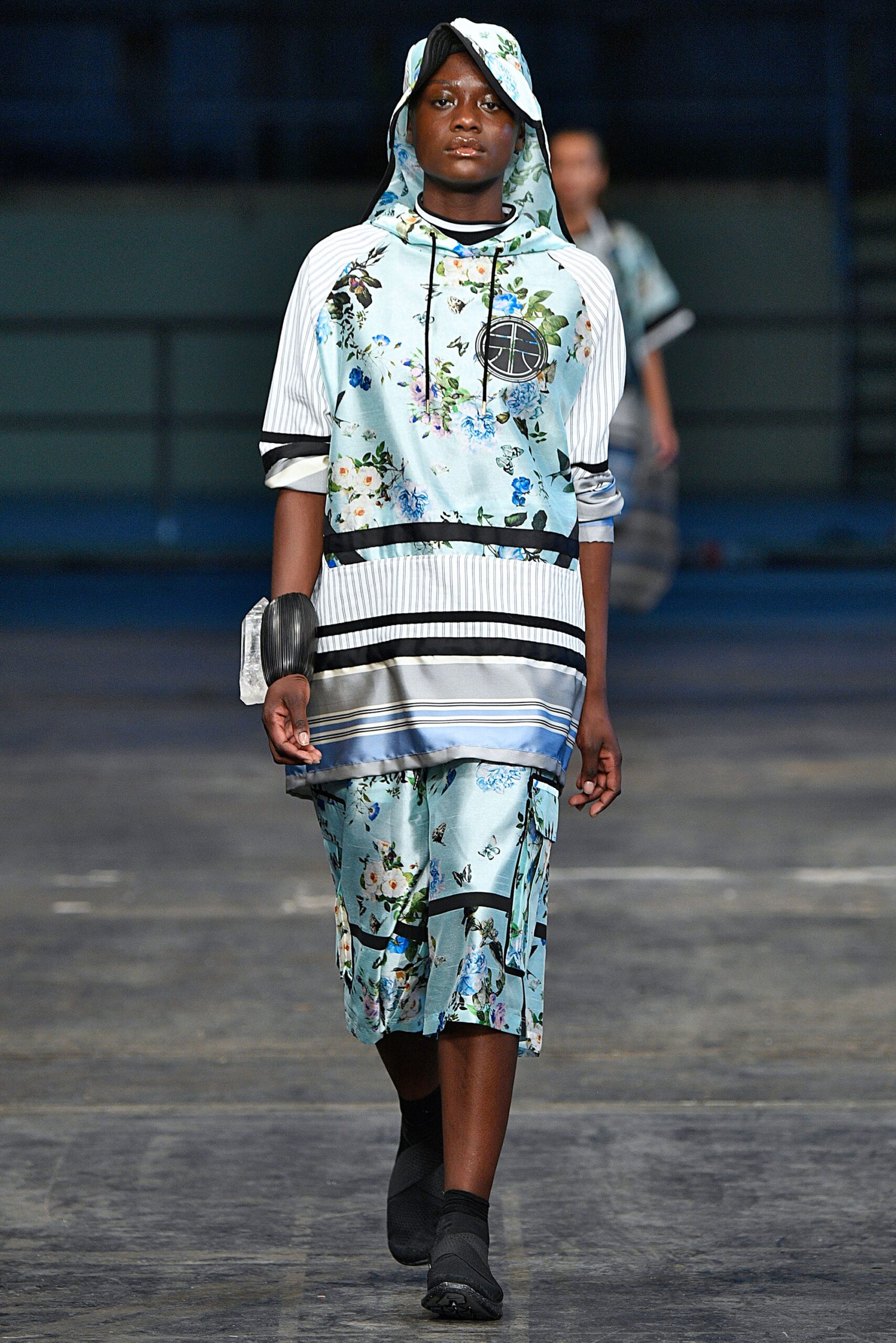 blue printed hoodie and skirt