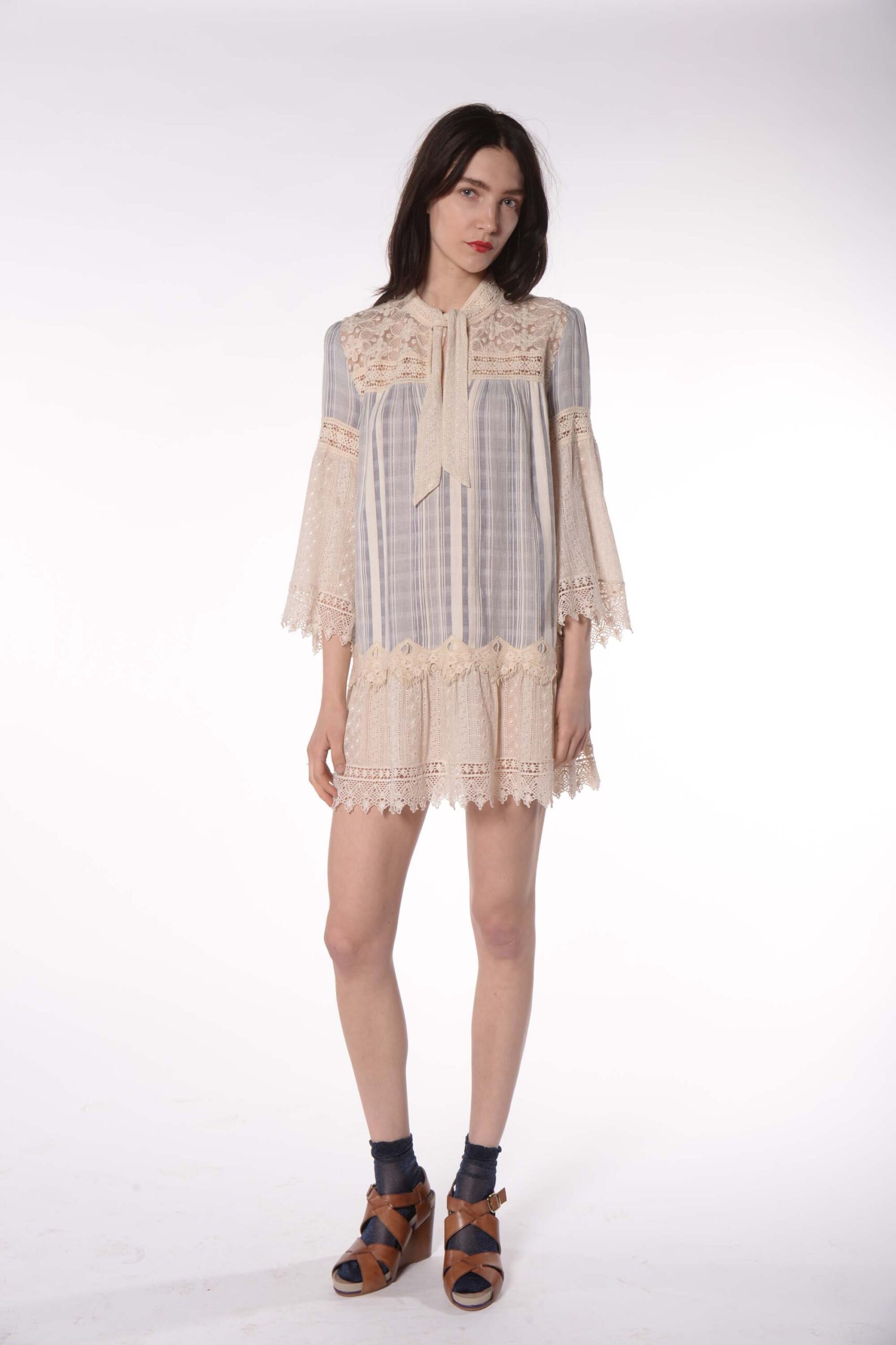 beige ruffled mini dress