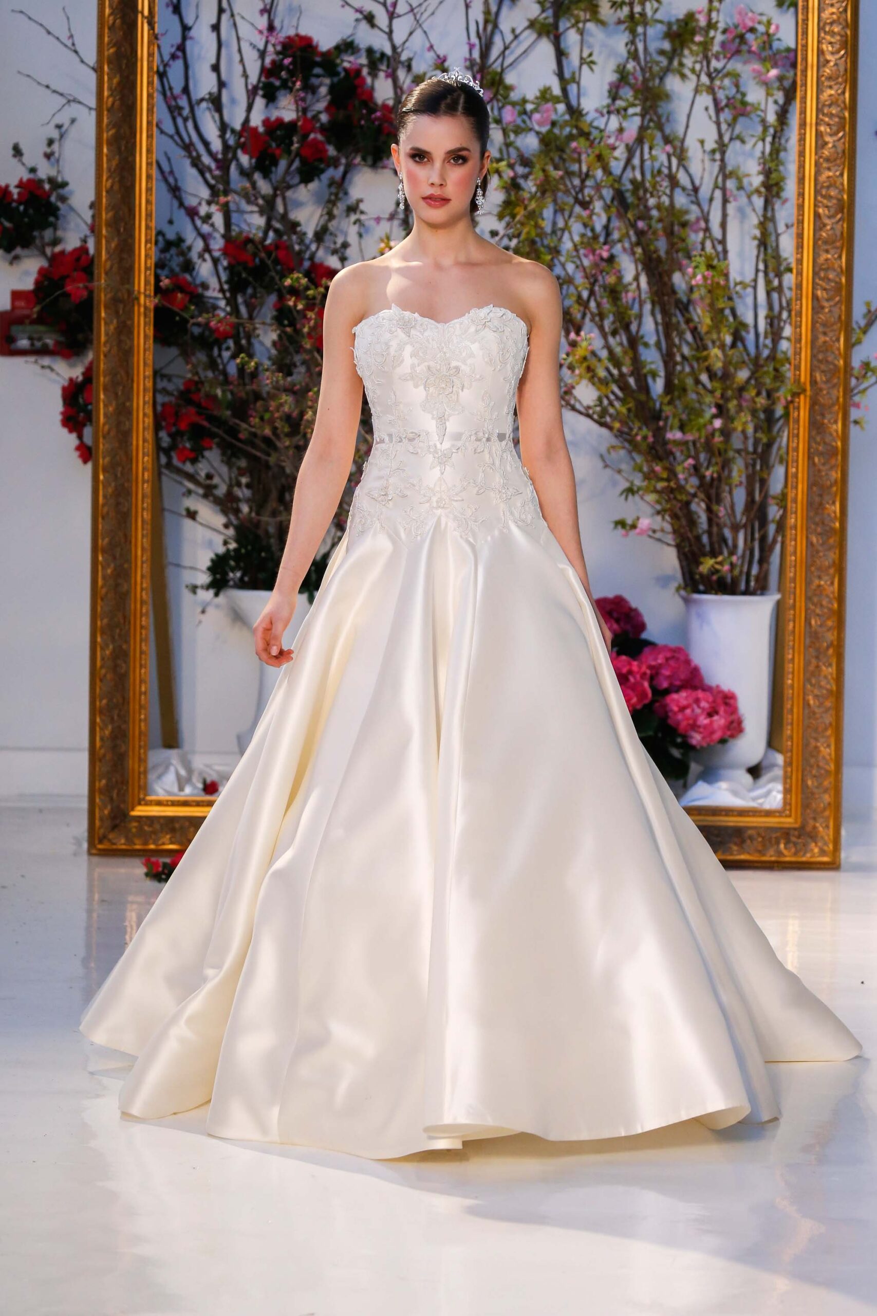 ivory silk strapless gown