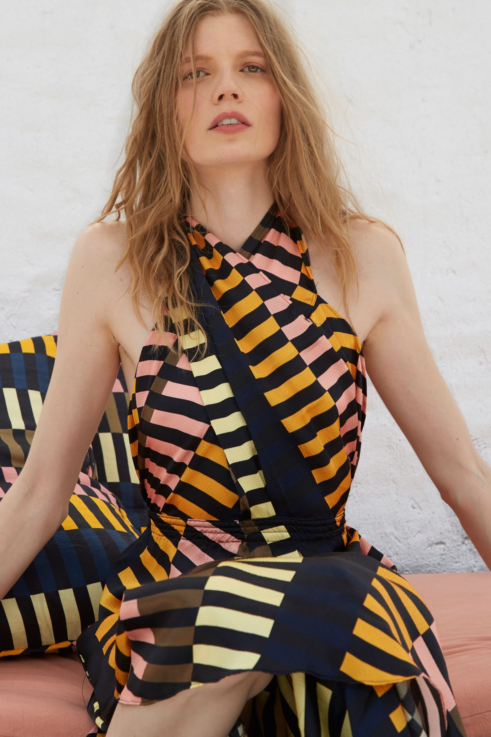 striped halter mini dress