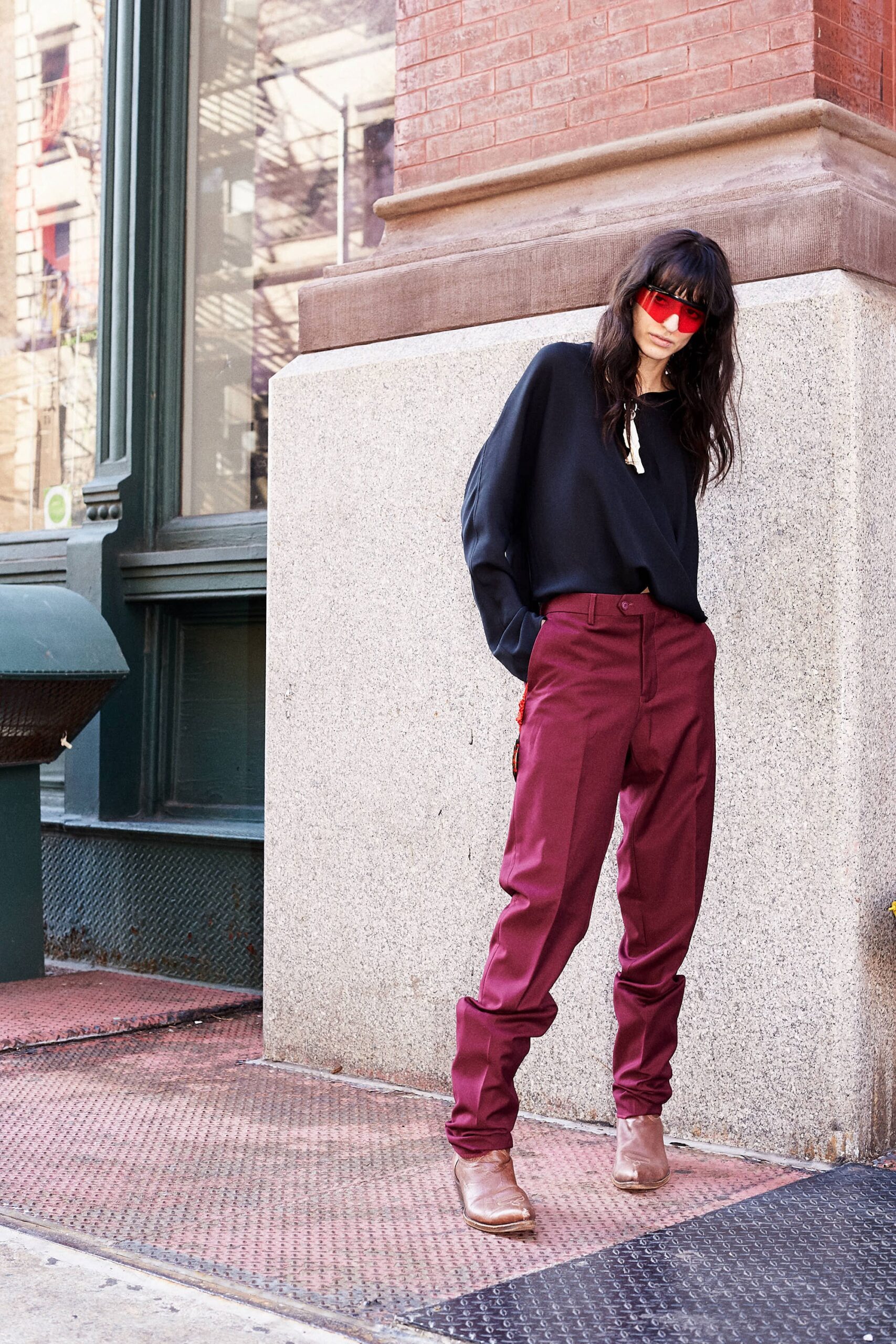 red tailored cargo pants