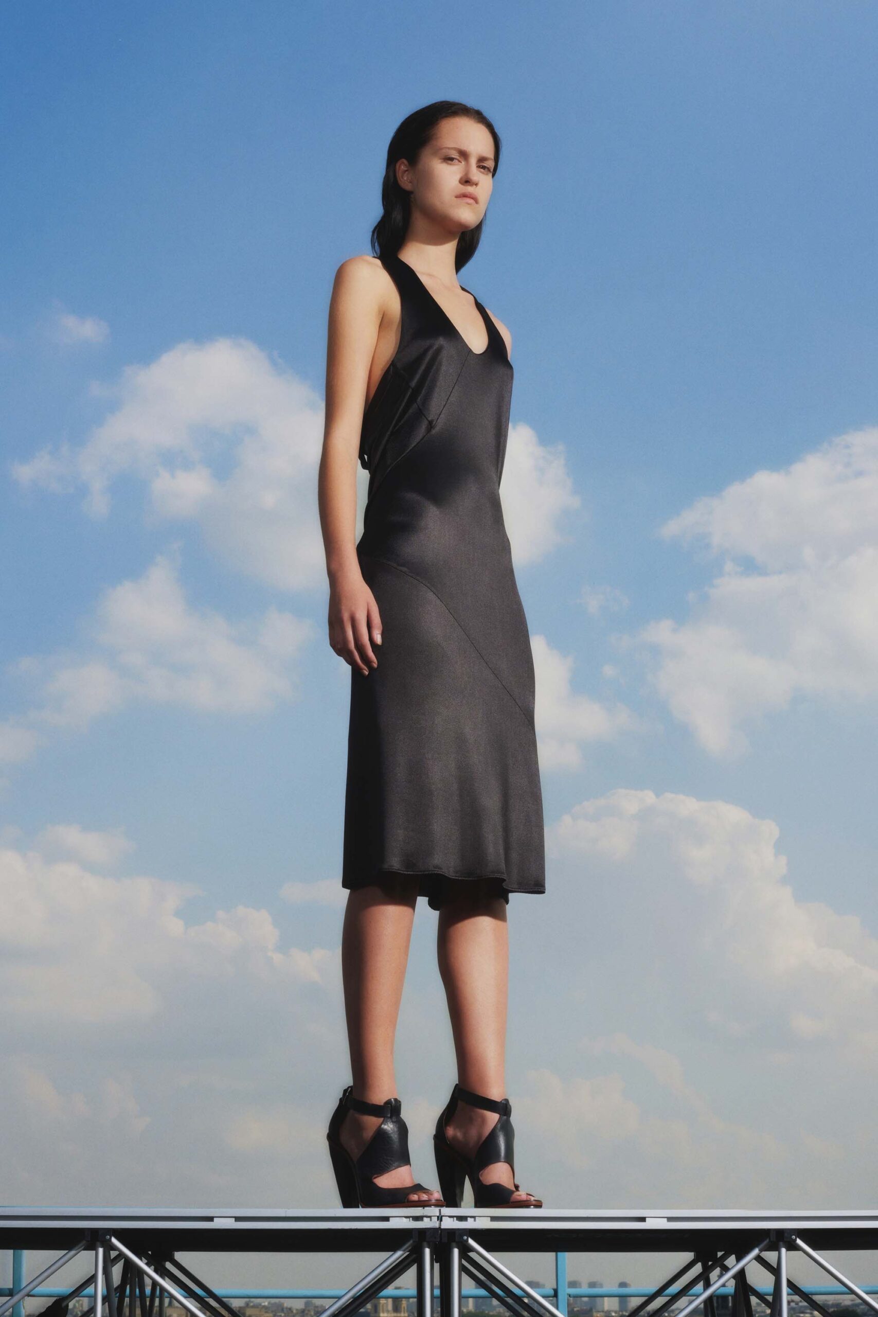 black silk sleeveless midi dress